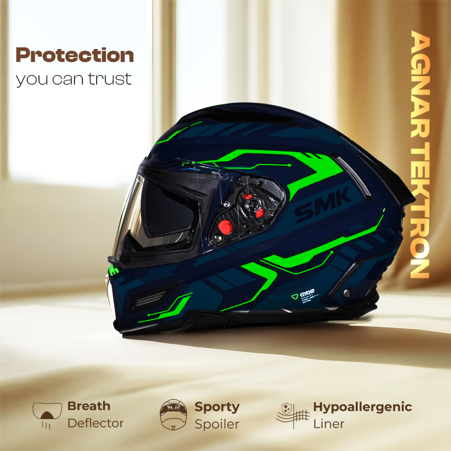 Image of SMK AGNAR TEKTRON ISI, DOT & ECE 06 Certified Helmet with Dual Visor Motorbike Helmet