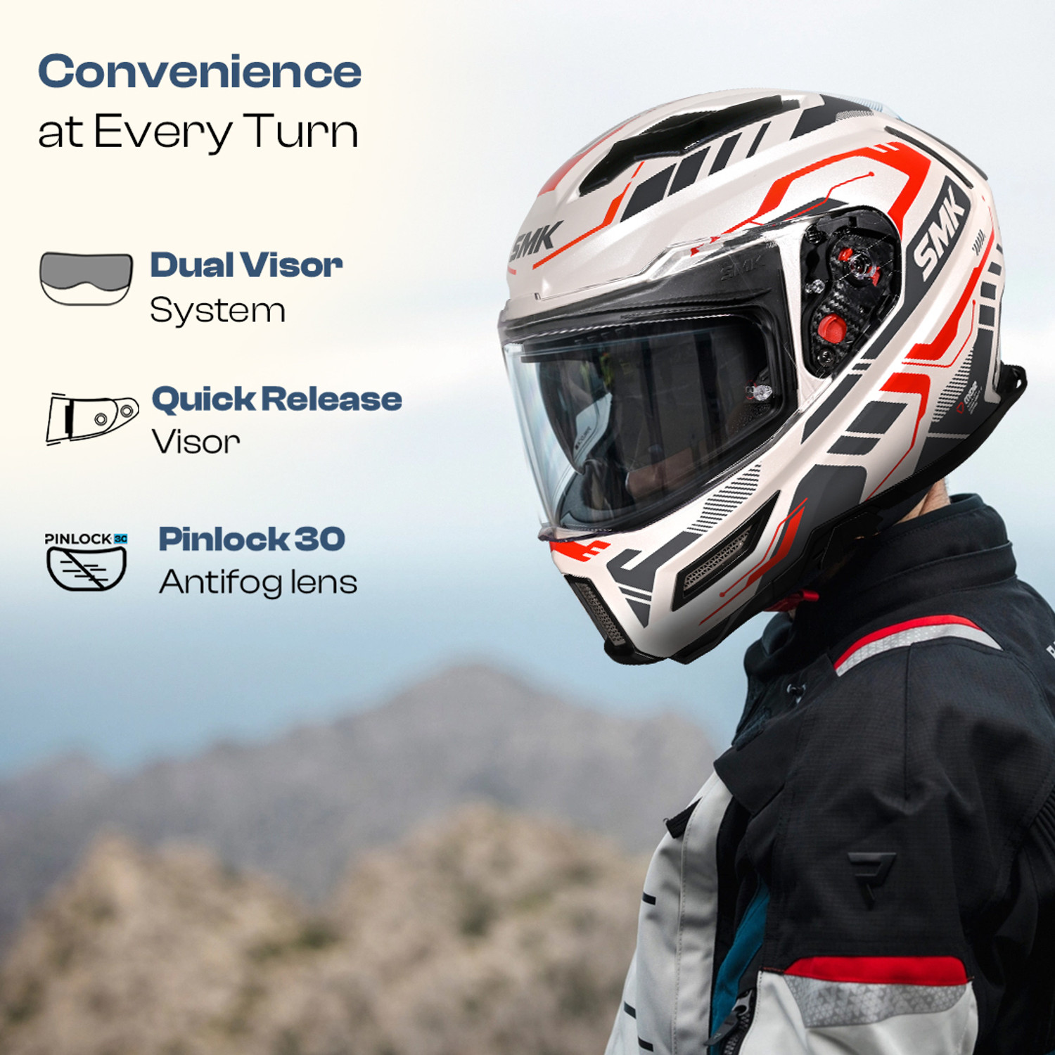 Image of SMK AGNAR TEKTRON ISI, DOT & ECE 06 Certified Helmet with Dual Visor Motorbike Helmet