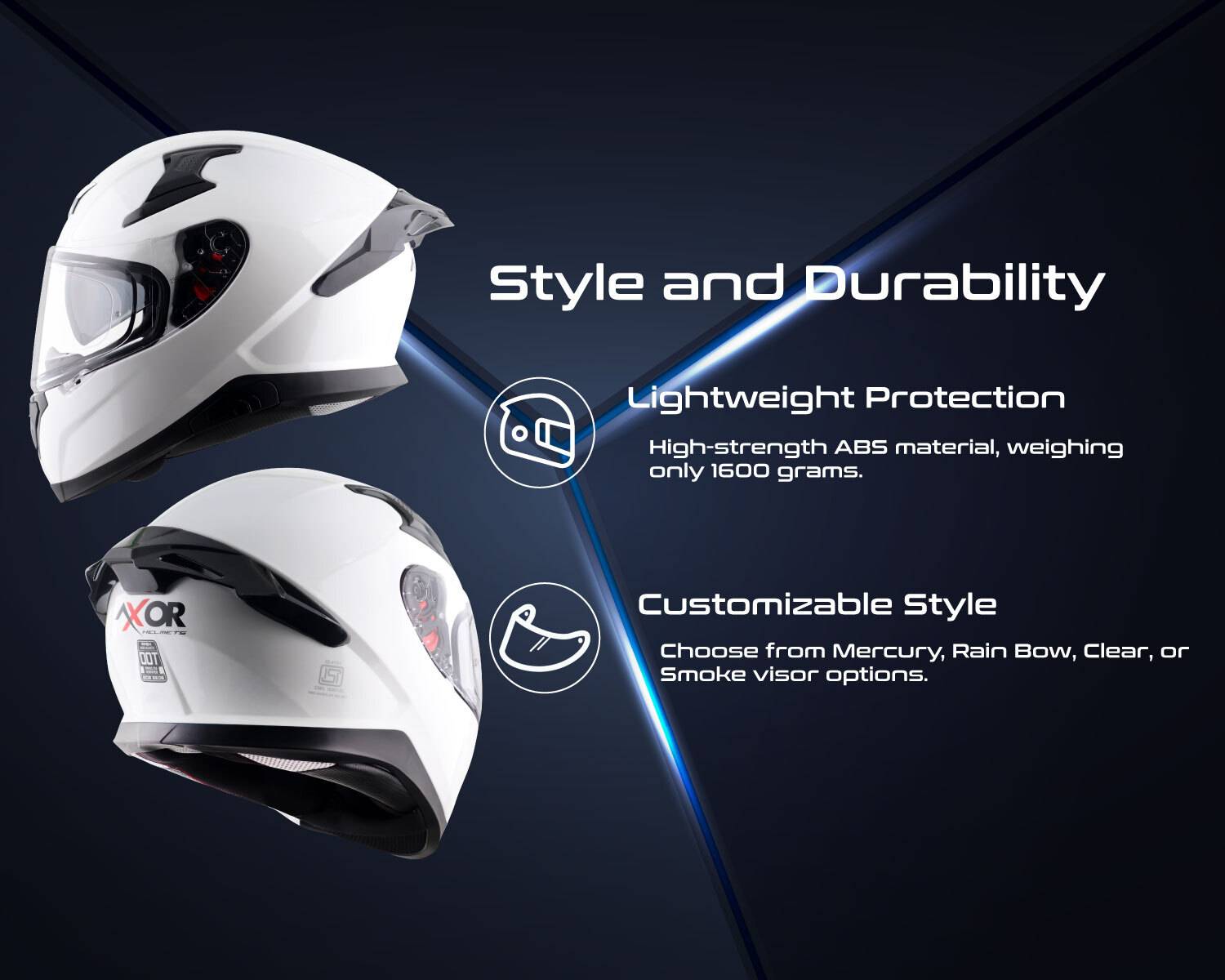 Axor Apex Solid Motorbike Helmet (White) - Image 5