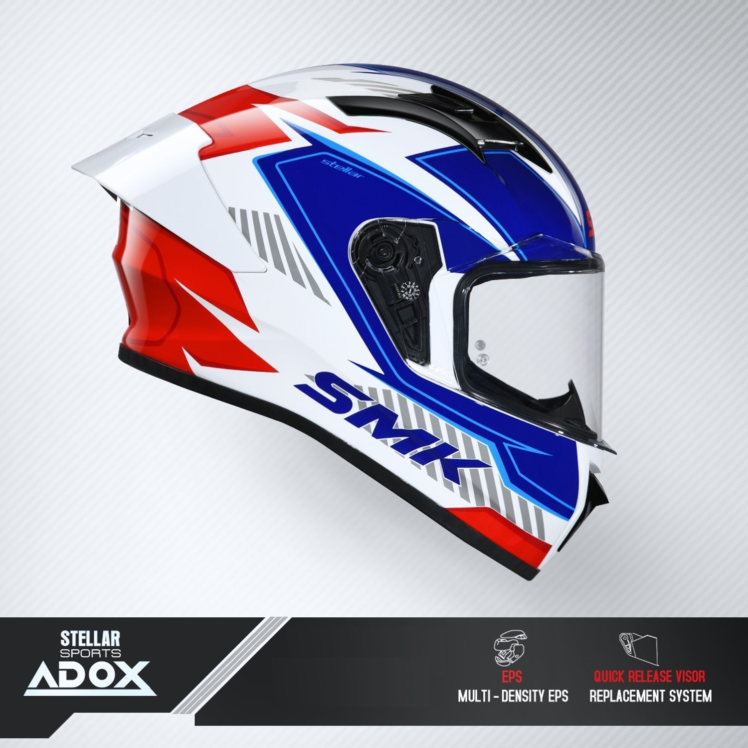 Image of SMK Stellar Sports Adox Motorbike Helmet (Multicolor)