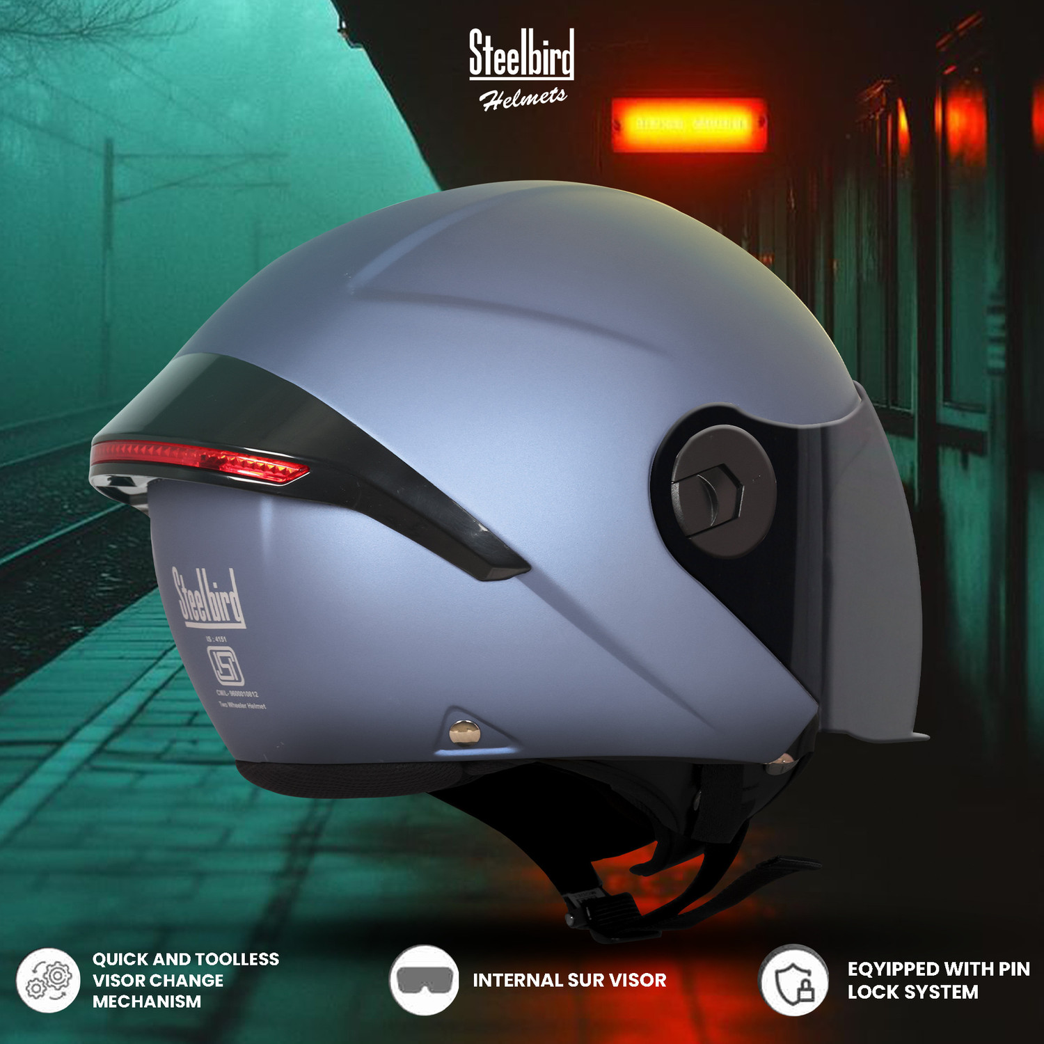 Image of Steelbird SBH-64 GT Reflector ISI Certified Open Face Helmet for Women and Men Motorbike Helmet