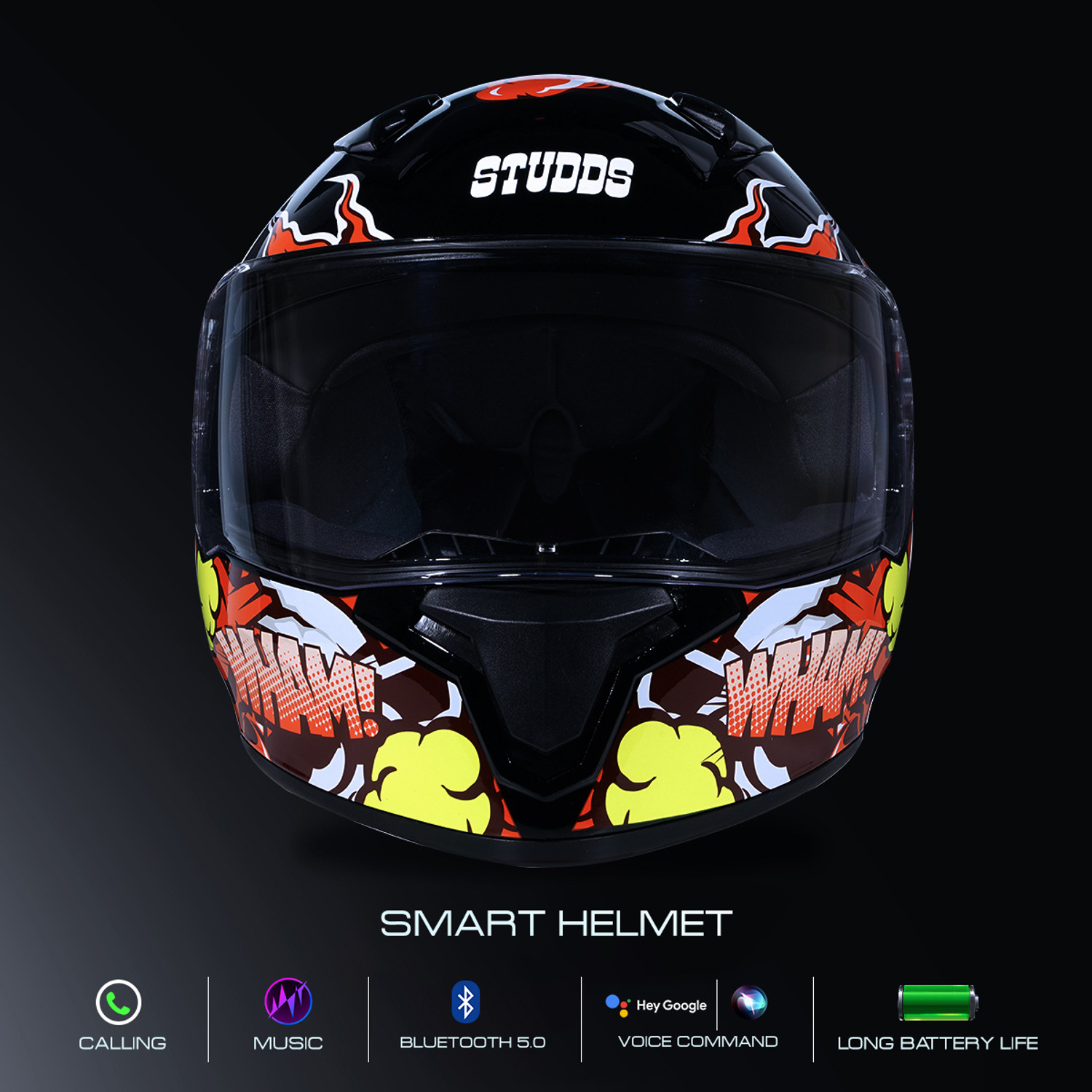 Image of STUDDS Thunder Communication Ready D10 Bluetooth Helmet Motorbike Helmet