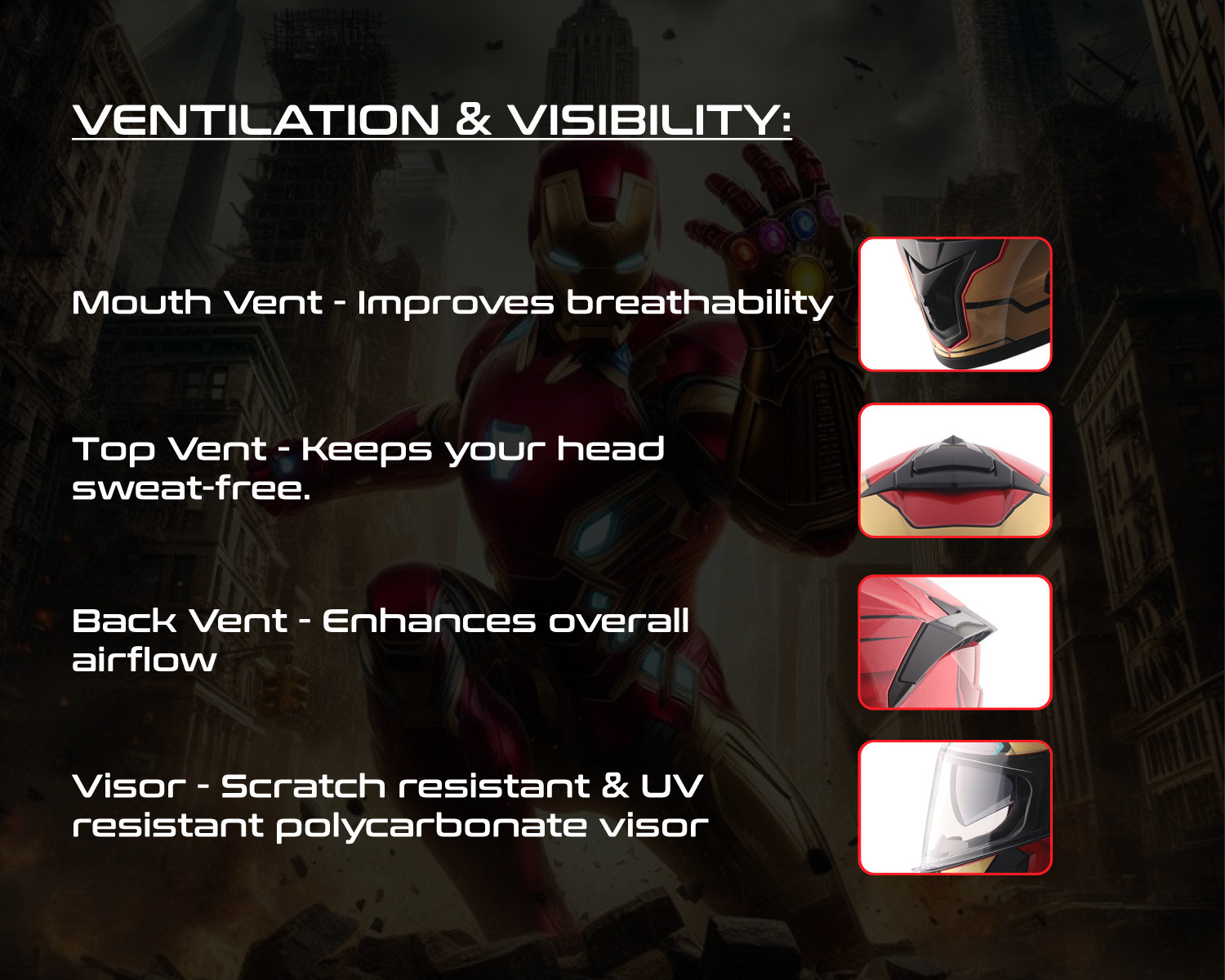 Image of VEGA Zap Marvel Iron Man Edition Motorbike Helmet