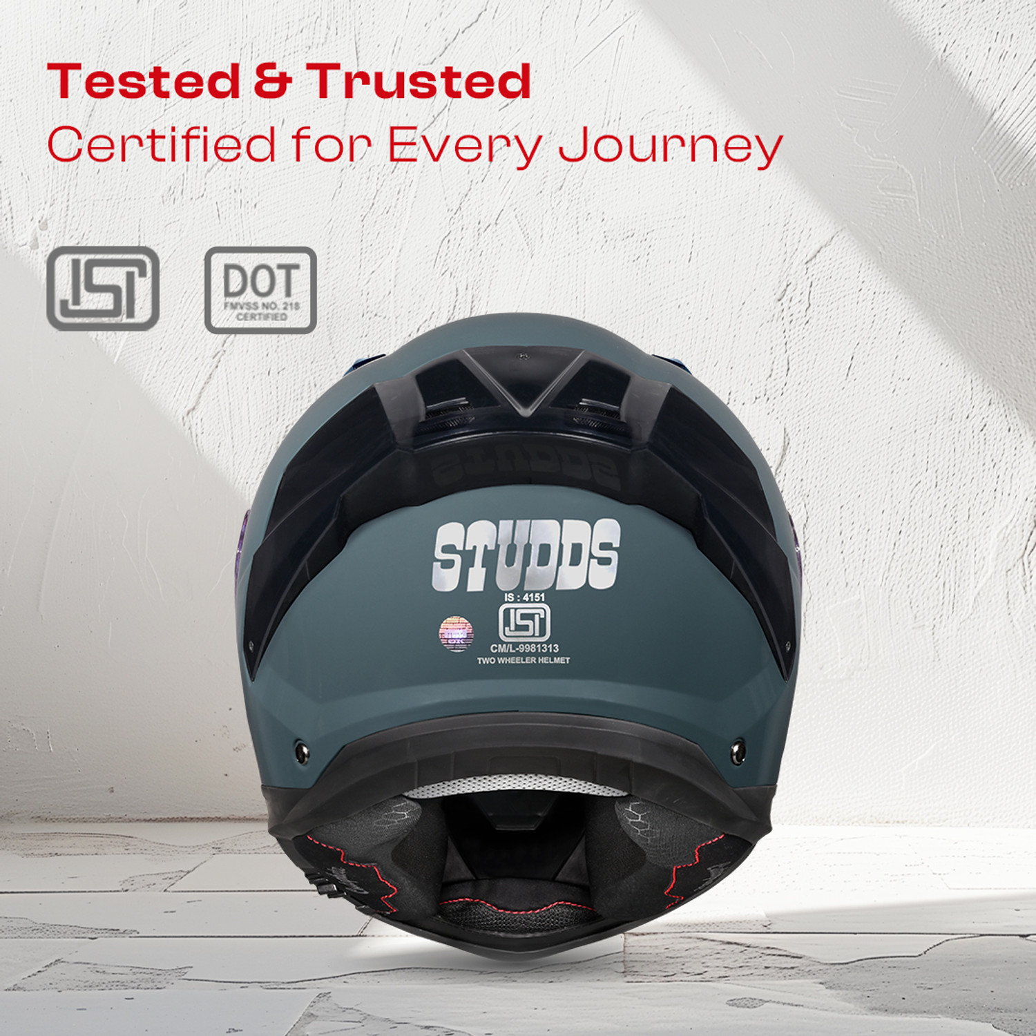 Image of STUDDS Helios Full Face ISI and DOT Certified Helmet with Antifog 100 Lens Motorbike Helmet