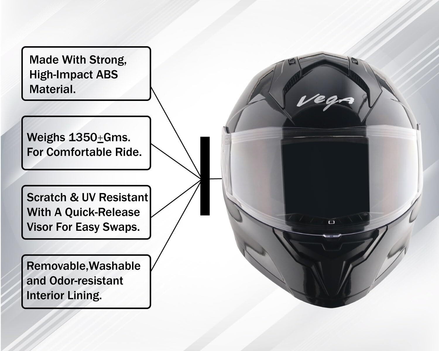 Image of VEGA Sonic DX Full Face Black Helmet for men and women 58 mm Size L Motorsports Helmet