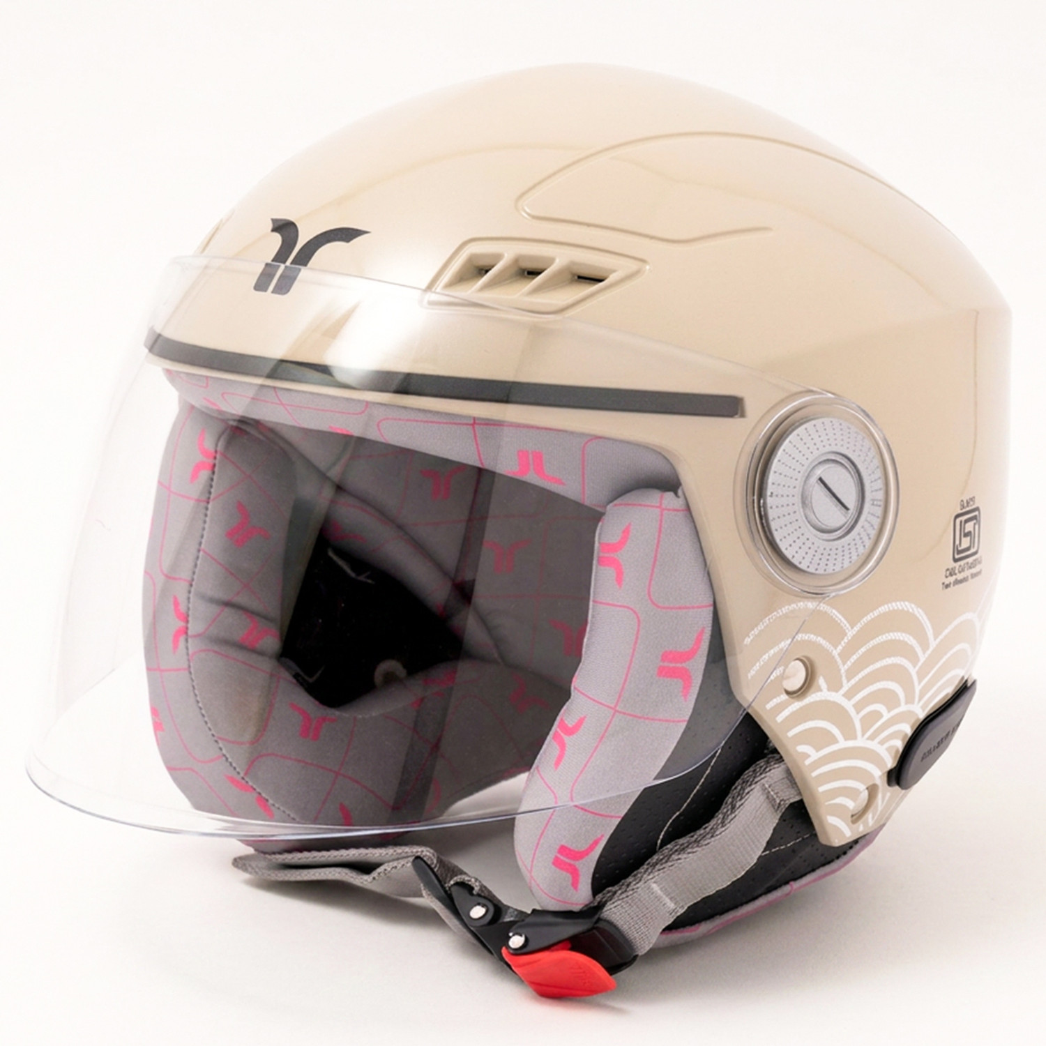 Image of TVARRA Lilt Open Face Sandy Beige Women's Helmet, Medium, Printed Design, ISI certified Motorbike Helmet