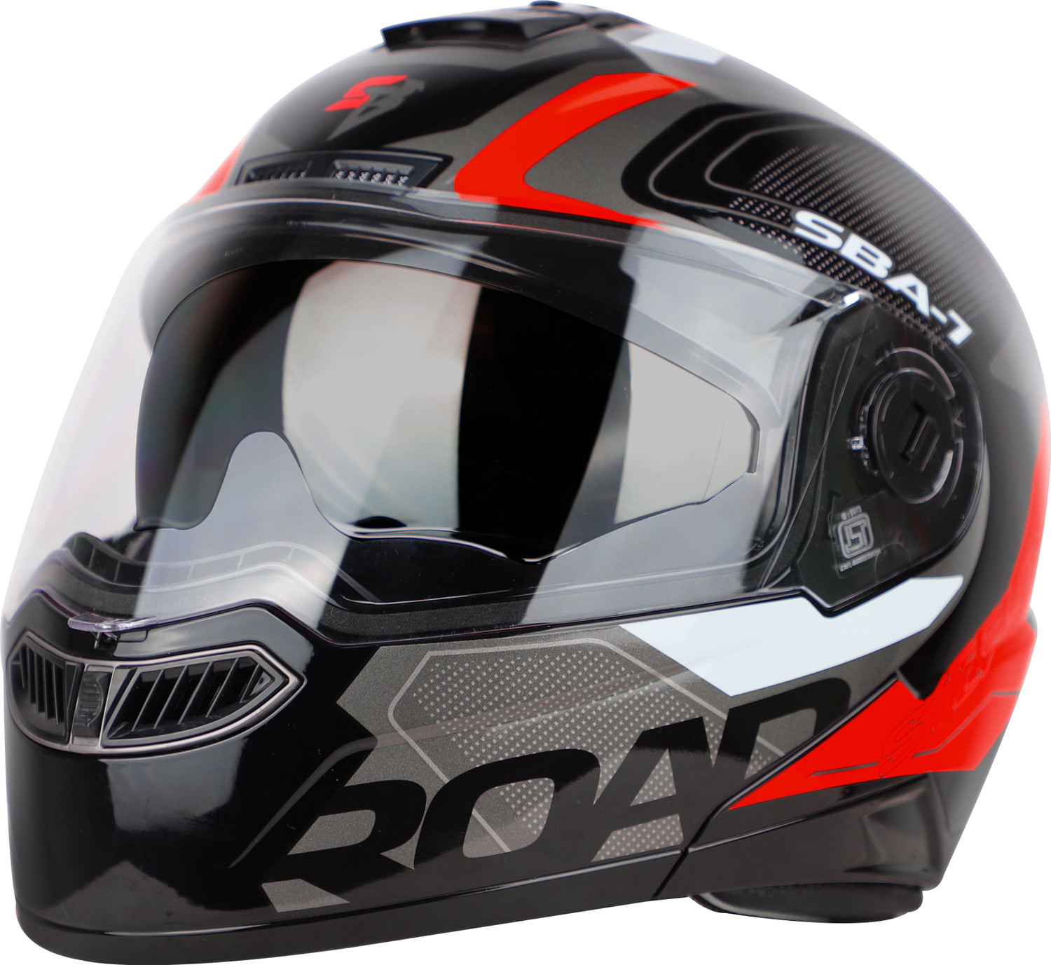 Image of Steelbird Air SBA-7 ISS ROAD GLOSSY BLACK RED XL SIZE 620MM FLIP UP Motorbike Helmet
