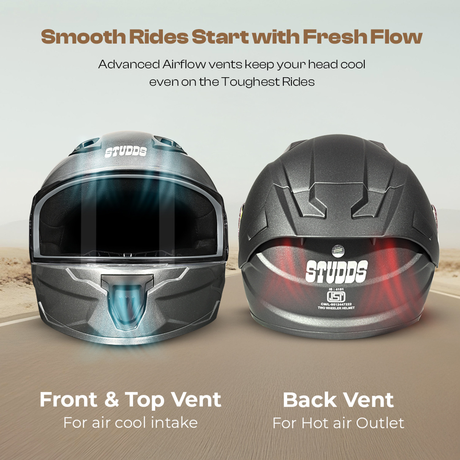 Image of STUDDS Raider Super ISI Certified Full Face Helmet with Spoiler and Clear Visior Motorbike Helmet