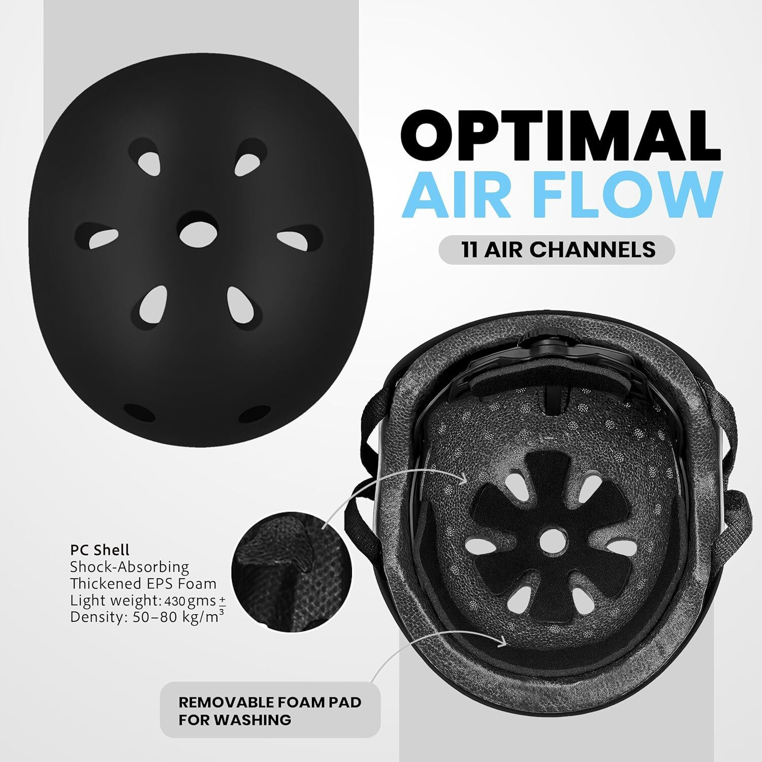 Image of Jaspo Vault Adjustable Helmet, ABS Shell Black EPS Foam, Dial Adjuster, Lightweight Skating Helmet