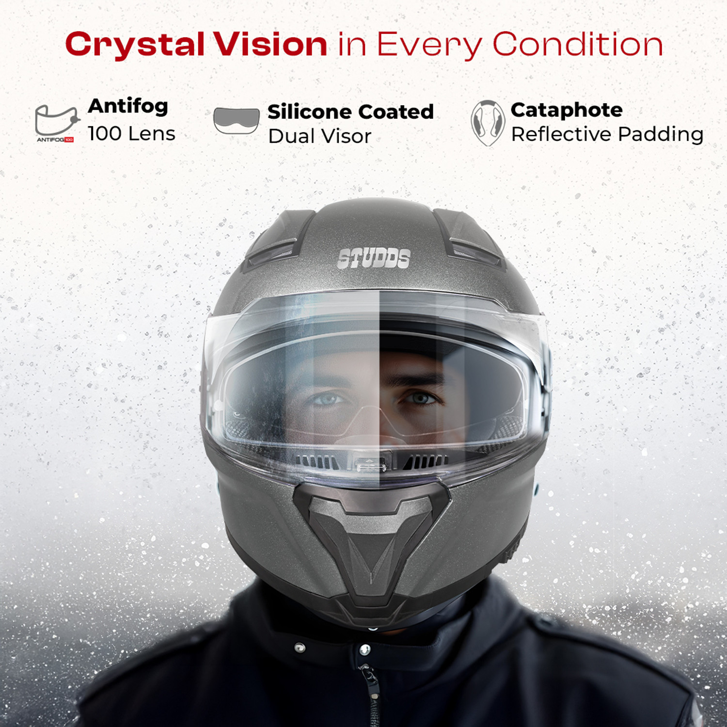 Image of STUDDS Helios Full Face ISI and DOT Certified Helmet with Antifog 100 Lens Motorbike Helmet