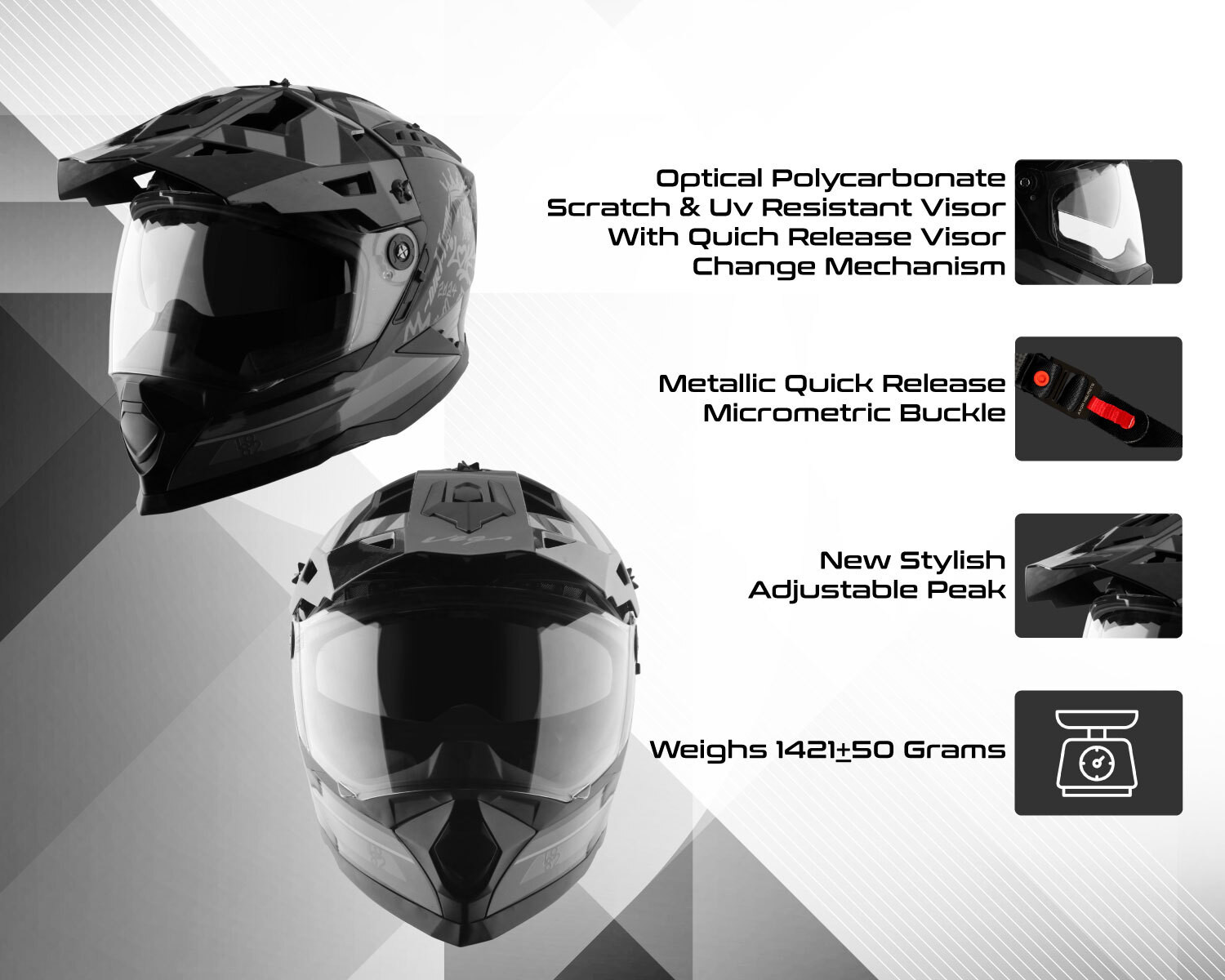 Image of VEGA VF-11 Dirt-X Trial Helmet-Black Grey-M Motorbike Helmet