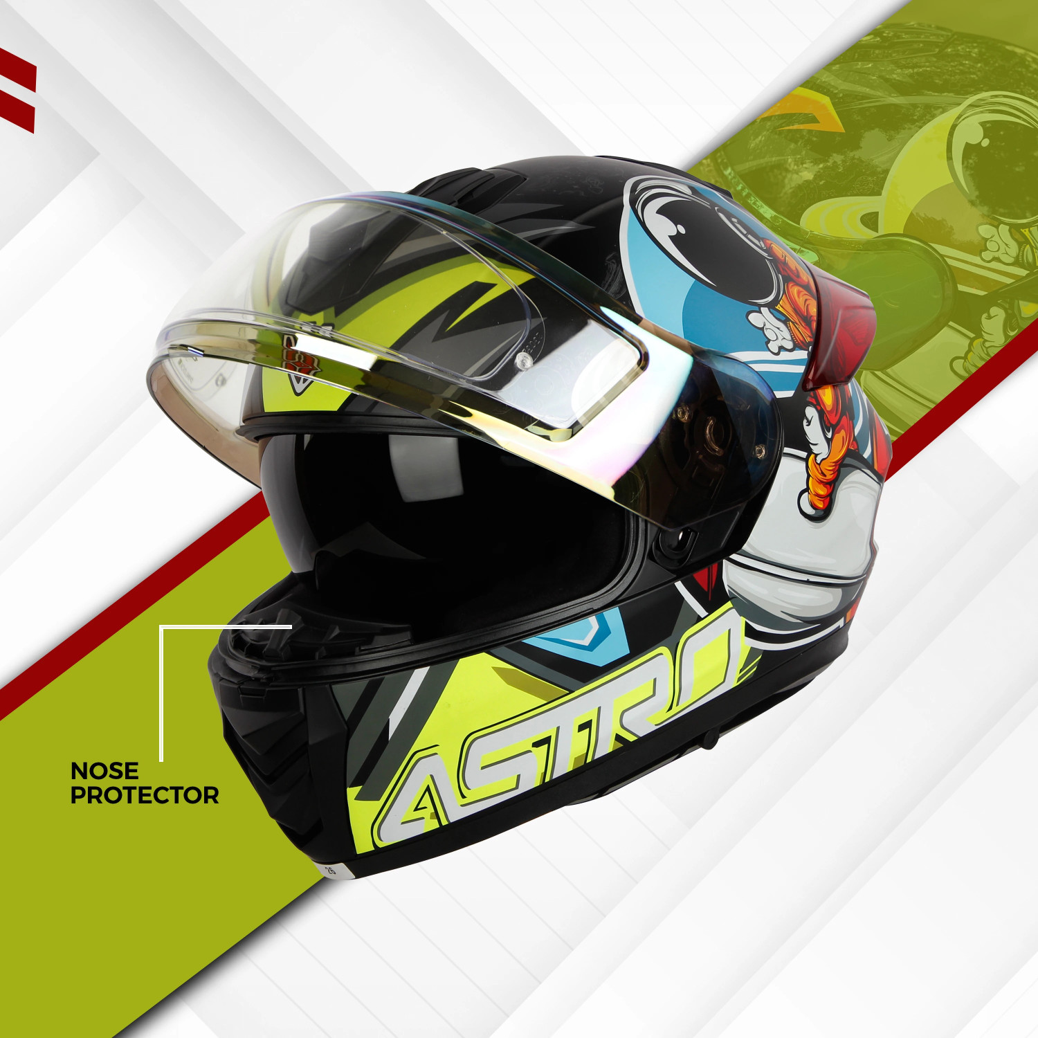 Image of IGNYTE IN-8 Astronaut ISI /DOT Certified Full Face Graphic Helmet with Inner Sun Shield Motorbike Helmet