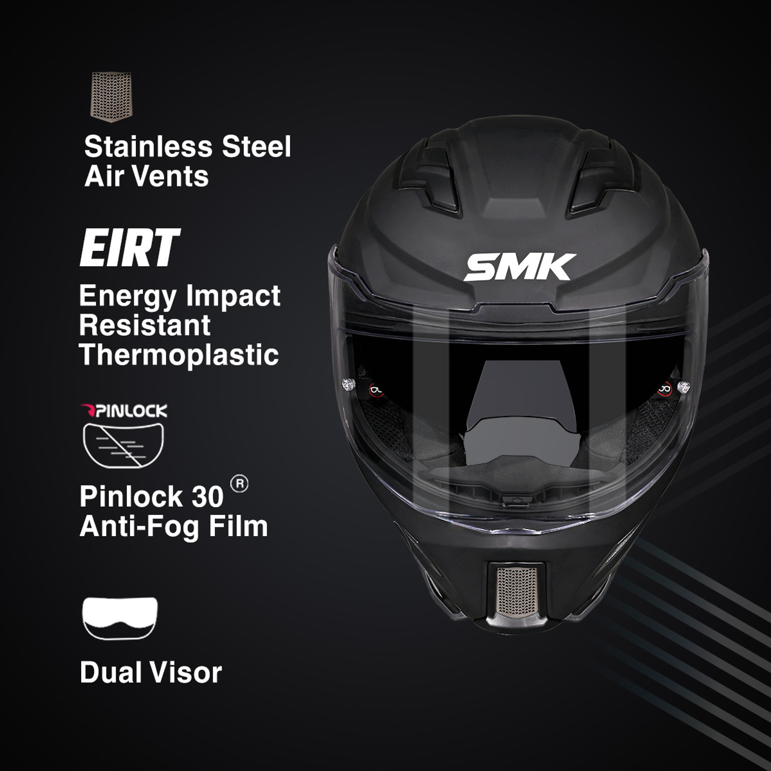Image of SMK AGNAR SOLID ISI, DOT & ECE 06 Certified Helmet with Dual Visor Motorbike Helmet
