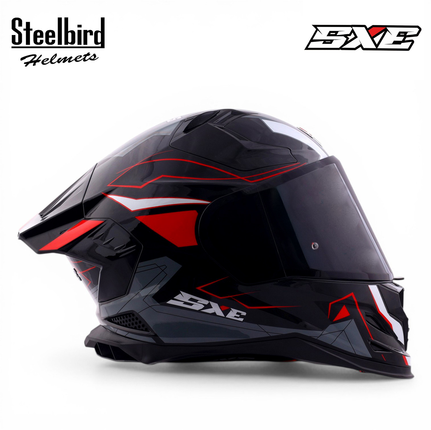 Image of Steelbird Air SBH-61 ISS SXE RACE-X TPE EDITION Glossy Black Red Full Face Motorsports Helmet