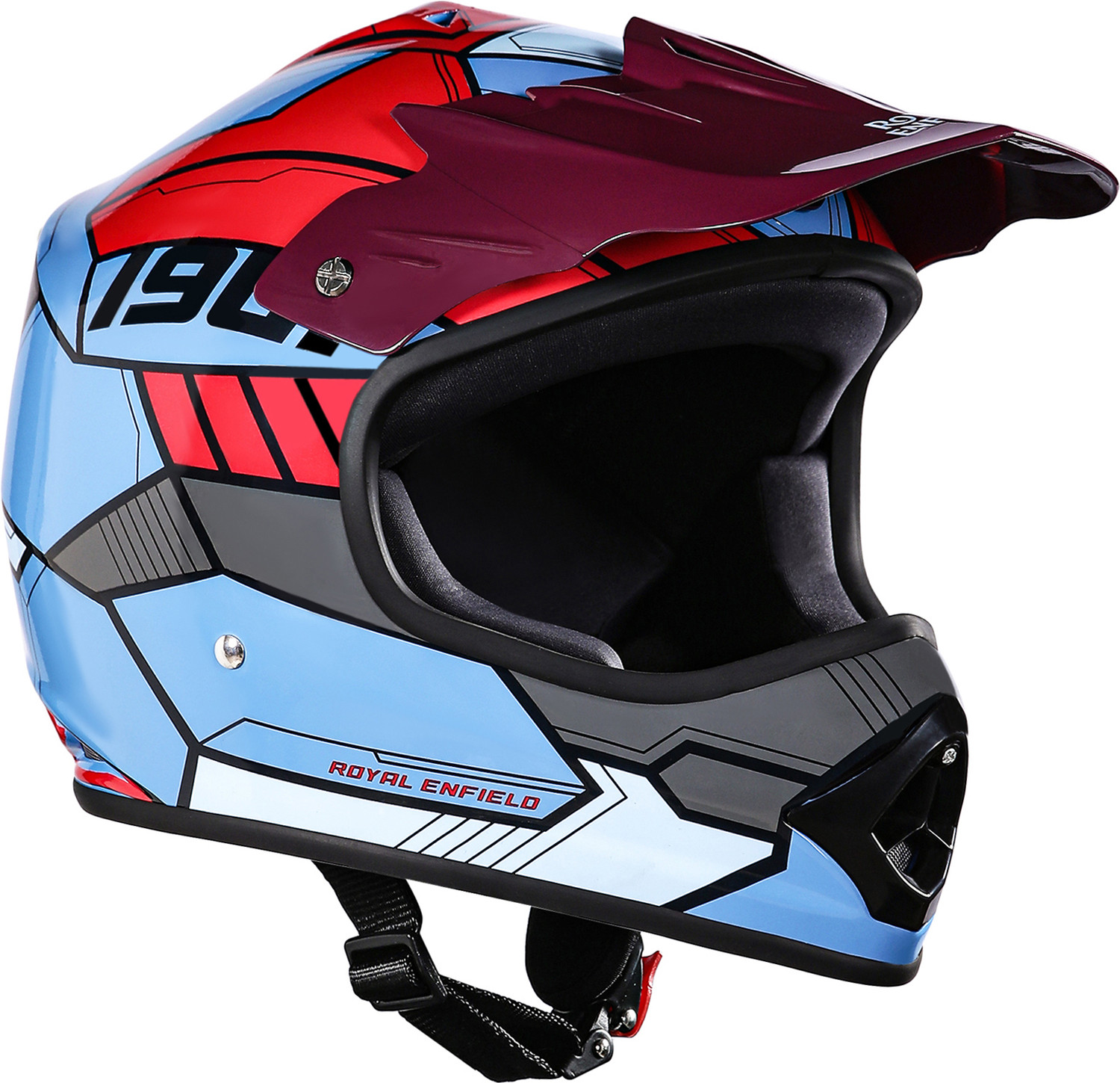 Image of ROYAL ENFIELD Chase Full Face MotoCross Kids Helmet with Sunpeak - ISI Certified Motorbike Helmet