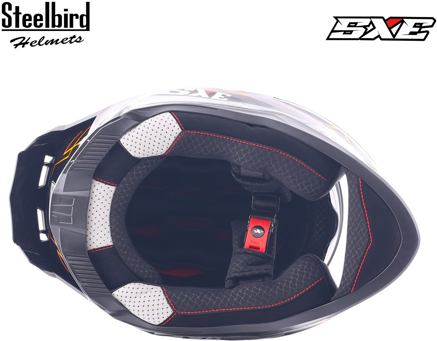 Image of Steelbird Air SBH-61 ISS SXE RACE-X Glossy Black Orange Full Face AFS EDITION With ANTIFOG Motorsports Helmet