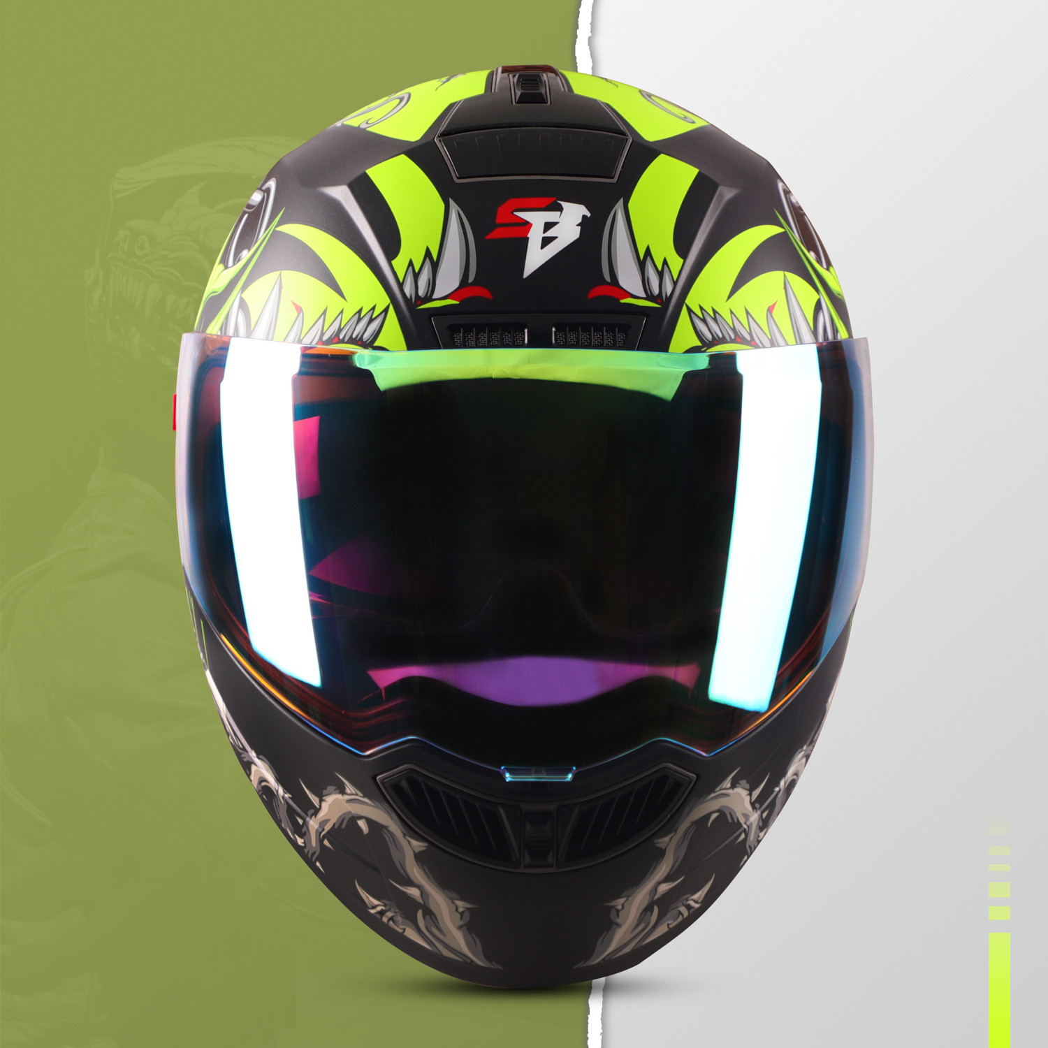 Image of Steelbird SBA-1 Angry Dog ISI Certified Full Face Graphic Helmet with Inner Sun Shield Motorbike Helmet