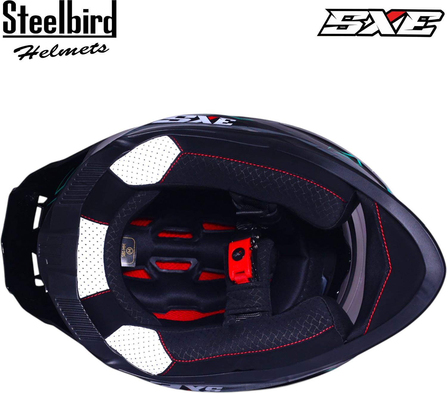 Image of Steelbird Air SBH-61 ISS SXE RACE-X Glossy Black Cyan Green Full Face AFS EDITION With ANTIFOG Motorsports Helmet