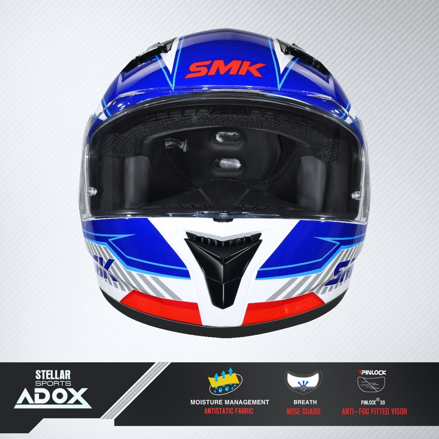 Image of SMK Stellar Sports Adox Motorbike Helmet (Multicolor)