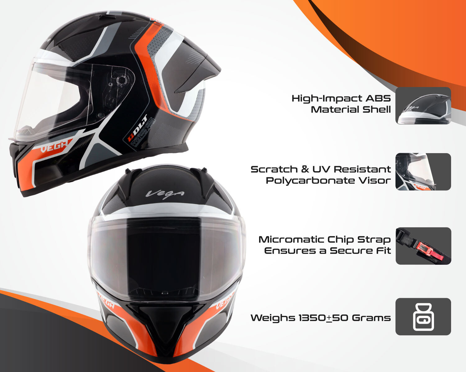 Image of VEGA Bolt Tron Helmet Motorbike Helmet