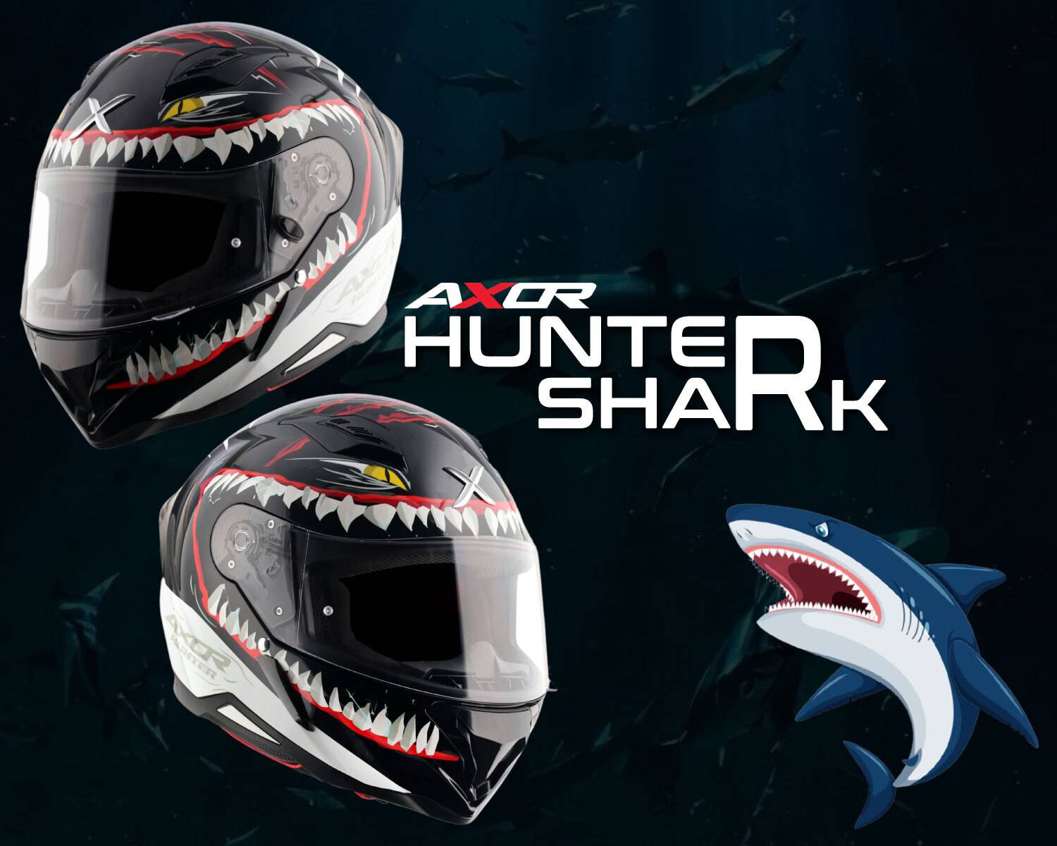 Axor Hunter Shark Motorbike Helmet Black - Image 2