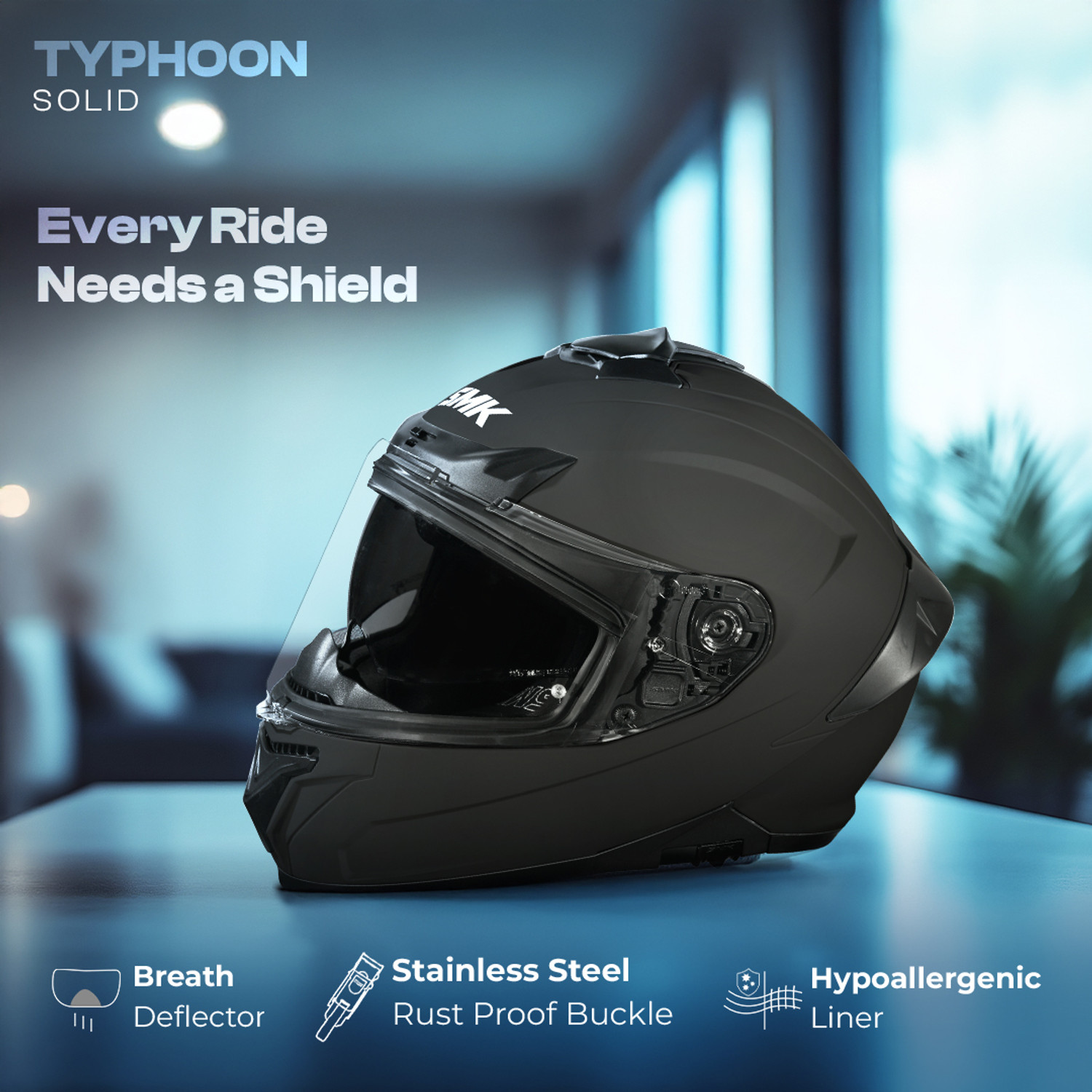 Image of SMK Typhoon Solid Dual Visor Helmet Motorbike Helmet