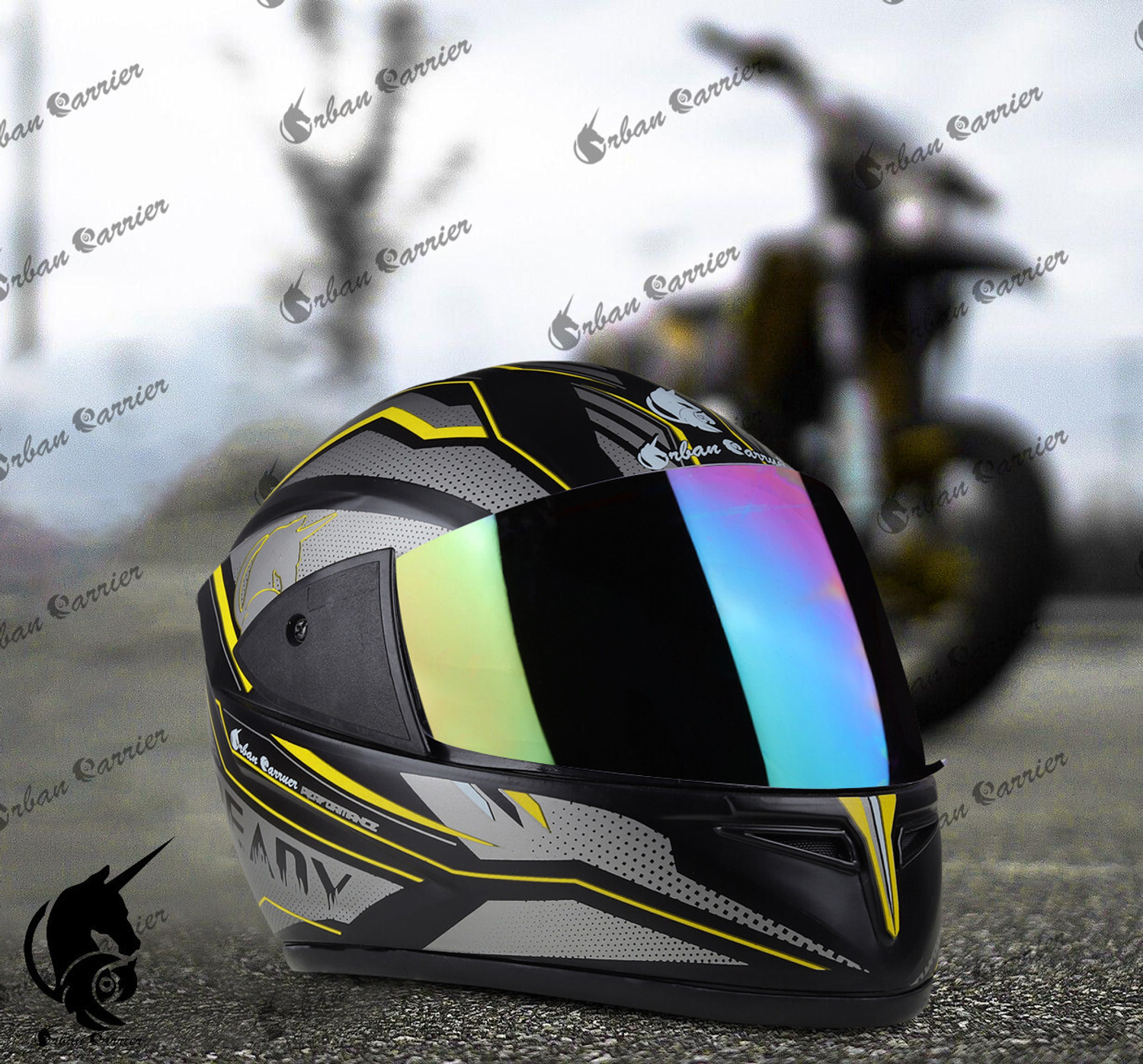 Image of urban carrier ISI Certified ABS Material Full Face Stylish Helmet with Rainbow Visor(K34) Motorbike Helmet