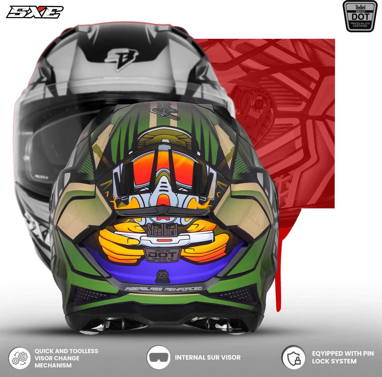 Steelbird SBH 61 SXE X4 Full Face Motorbike Helmet - Image 4
