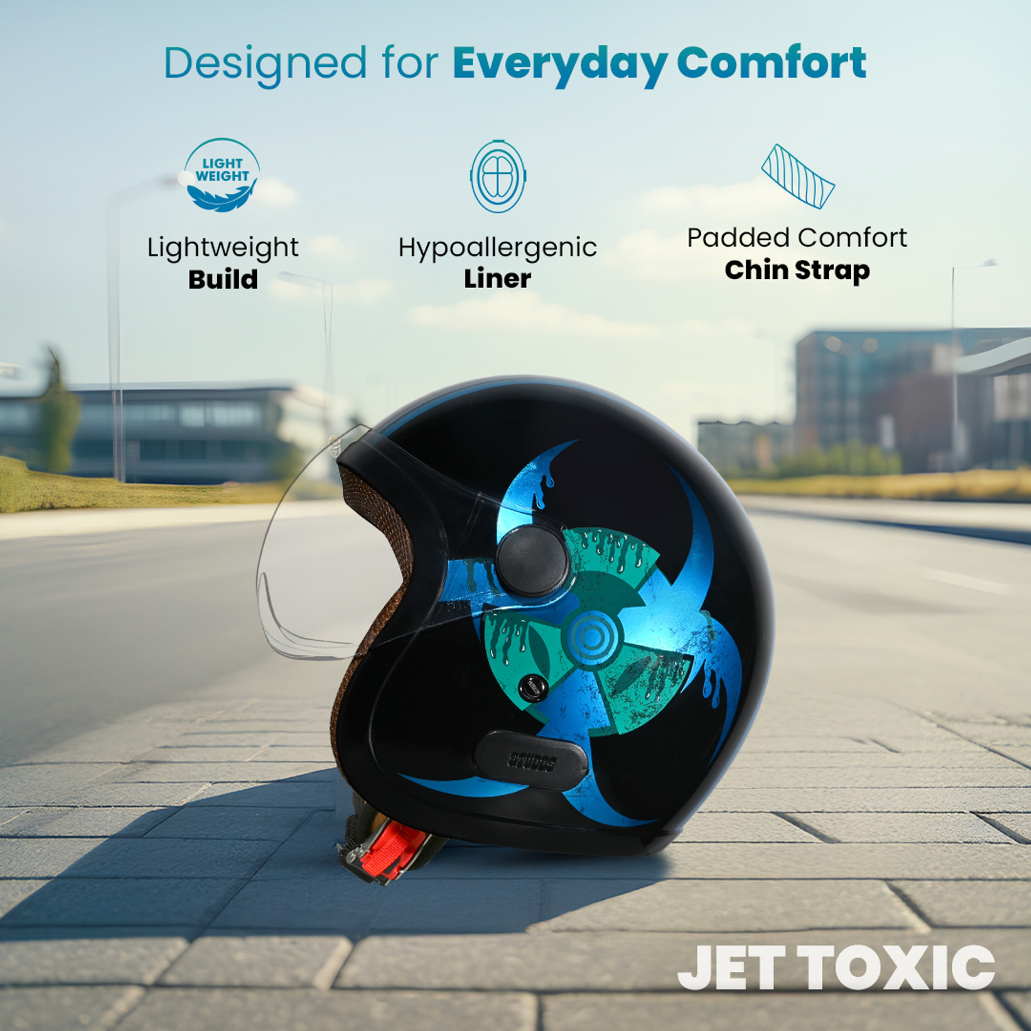 Image of STUDDS Jet Toxic Open Face ISI Certified Helmet for Men and Women Motorbike Helmet
