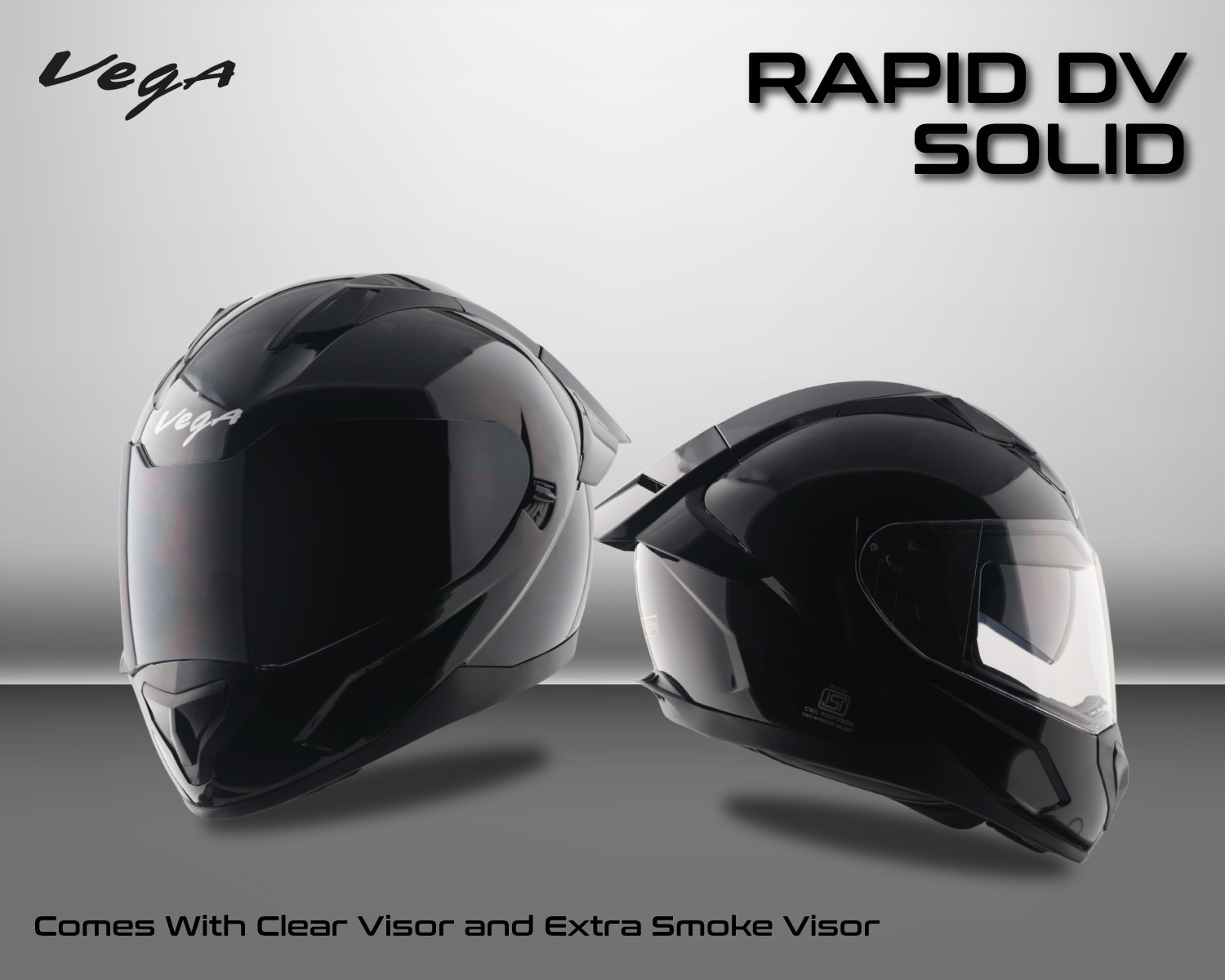 Image of VEGA Rapid DV with Spoiler and Extra Smoke Visor Motorbike Helmet