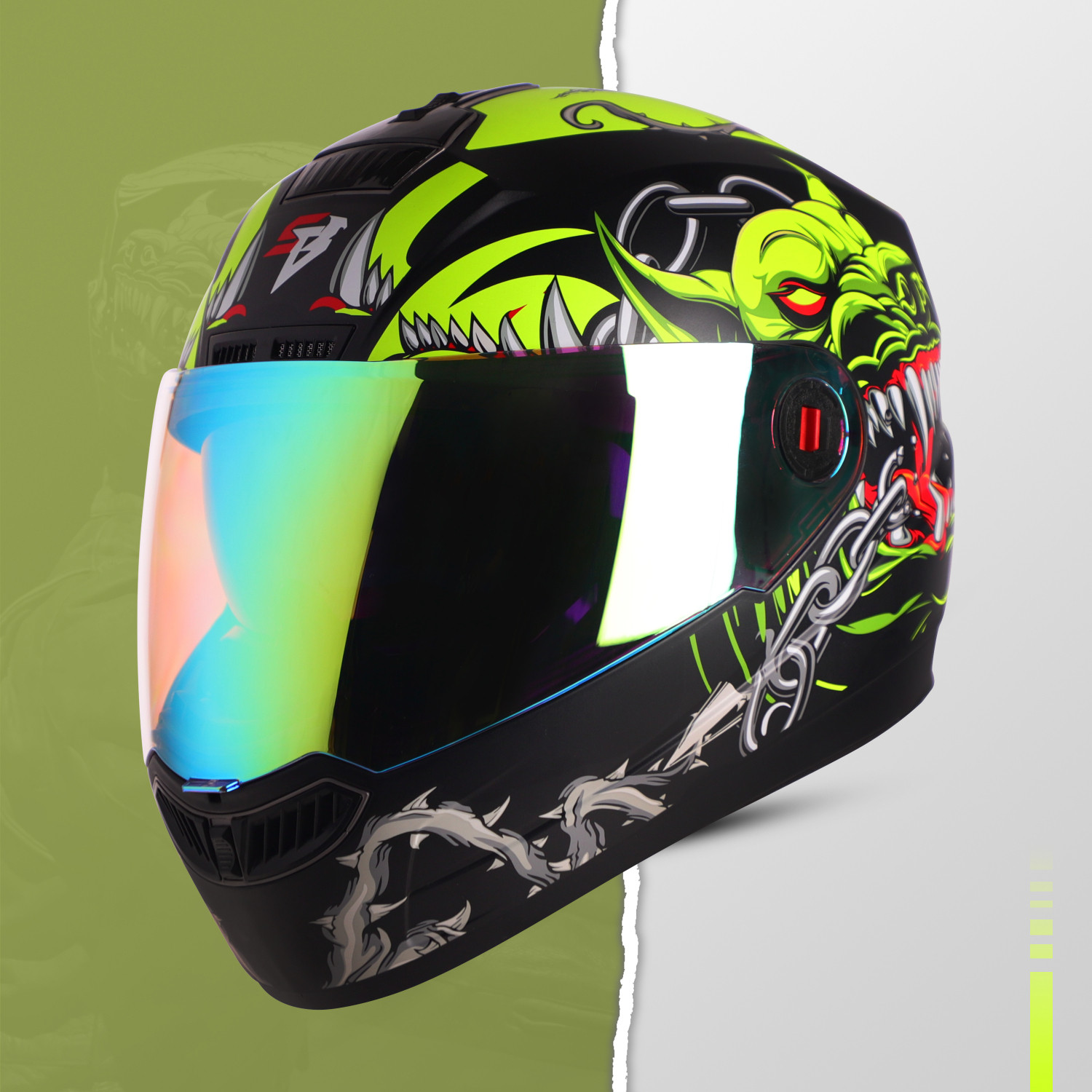 Image of Steelbird SBA-1 Angry Dog ISI Certified Full Face Graphic Helmet with Inner Sun Shield Motorbike Helmet
