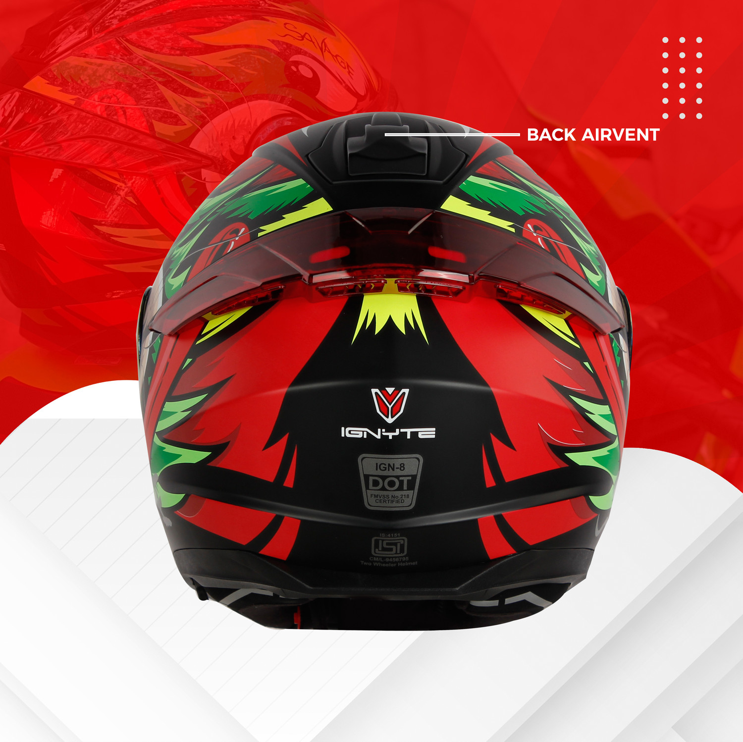 Image of IGNYTE IGN-8 Savage ISI /DOT Certified Full Face Graphic Helmet with Inner Sun Shield Motorbike Helmet