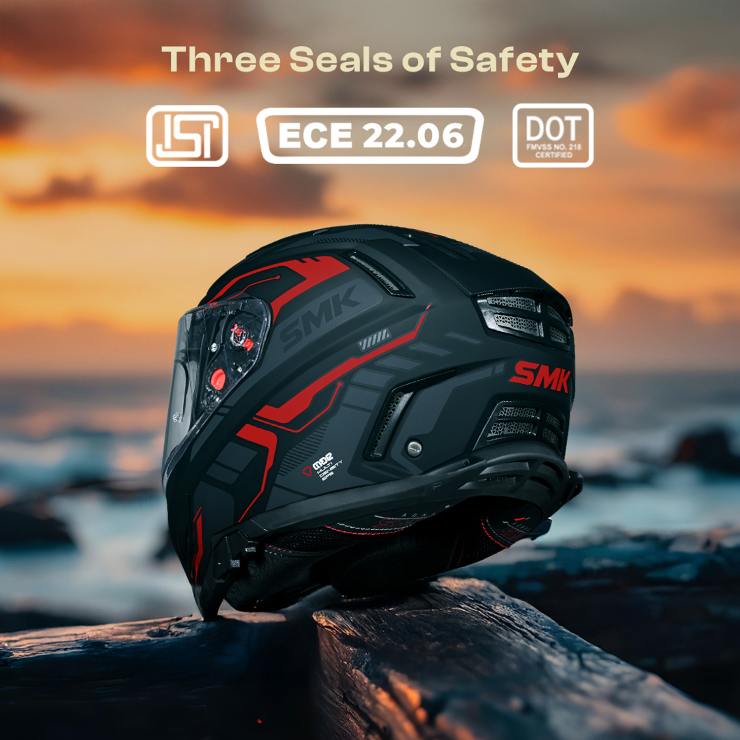 Image of SMK AGNAR TEKTRON ISI, DOT & ECE 06 Certified Helmet with Dual Visor Motorbike Helmet