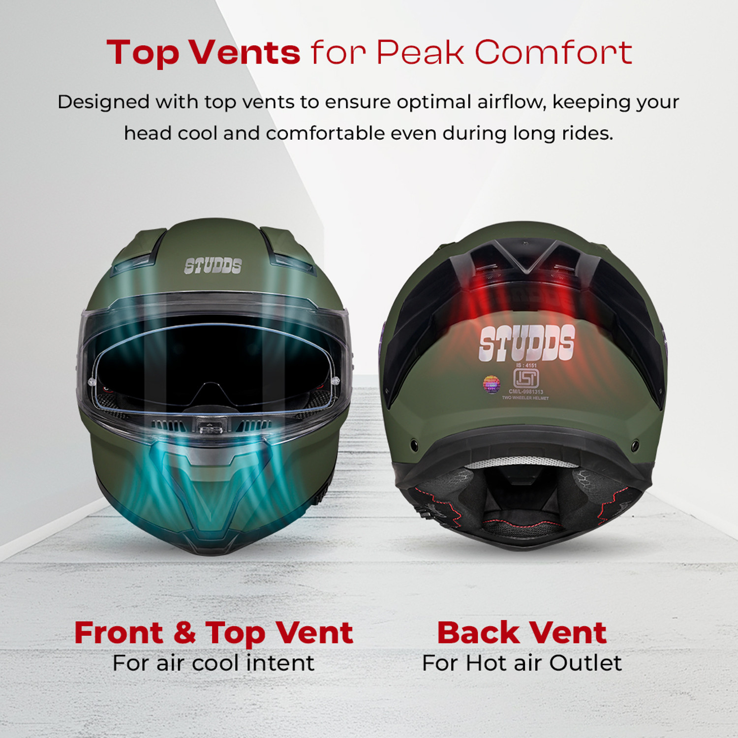 Image of STUDDS Helios Full Face ISI and DOT Certified Helmet with Antifog 100 Lens Motorbike Helmet