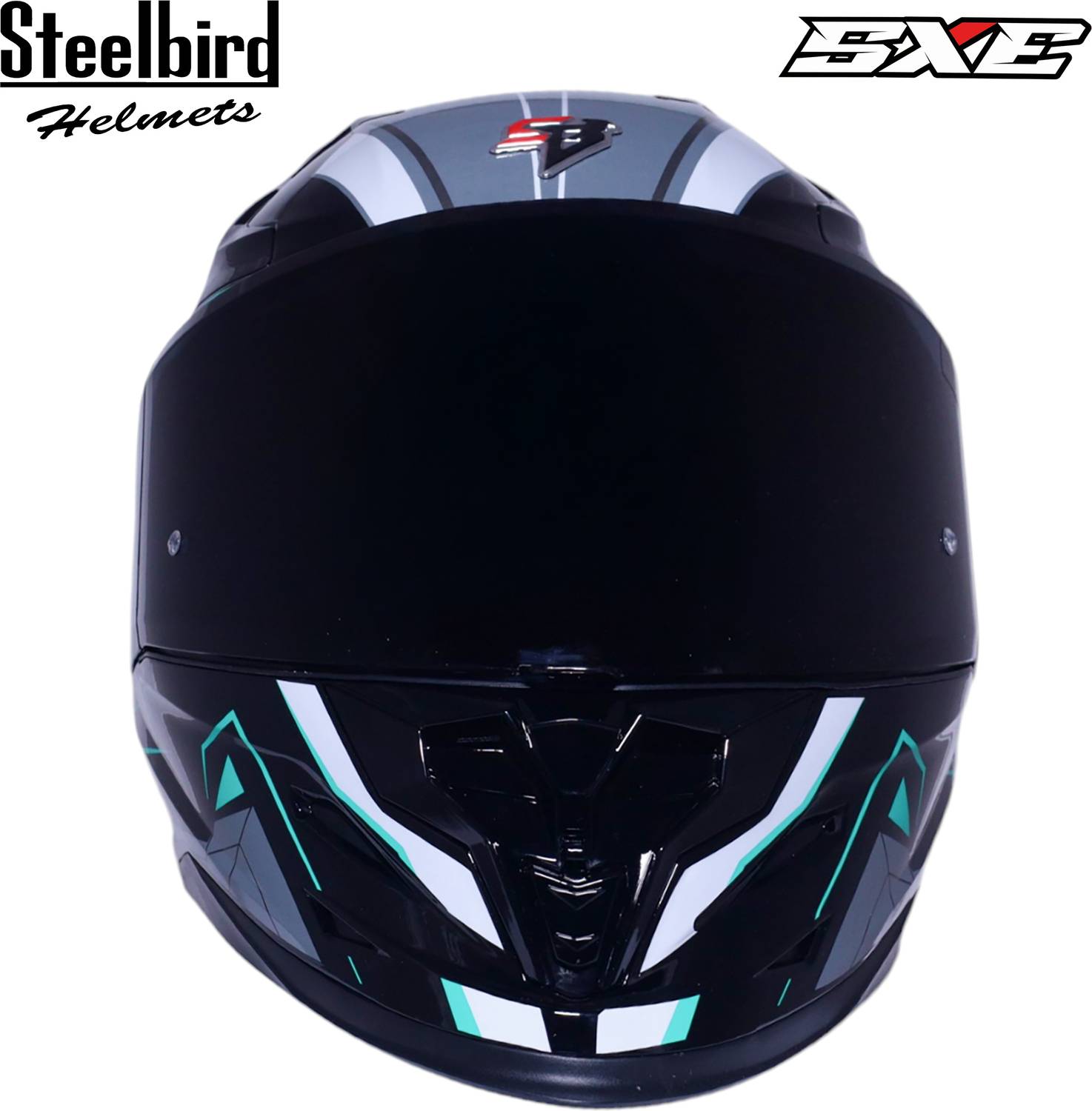 Steelbird Air SBH-61 ISS SXE RACE-X Glossy Black Cyan Green Full Face - Image 2