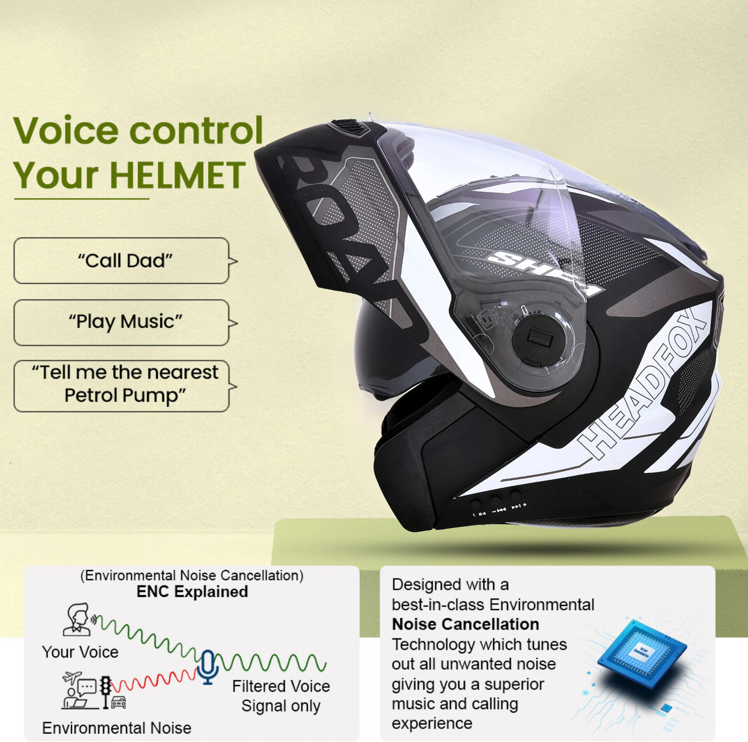 Image of HEADFOX N2 Air 7 Smart Bluetooth Waterproof | Music | GPS | Calls | Voice Asst. Road DV Motorbike Helmet