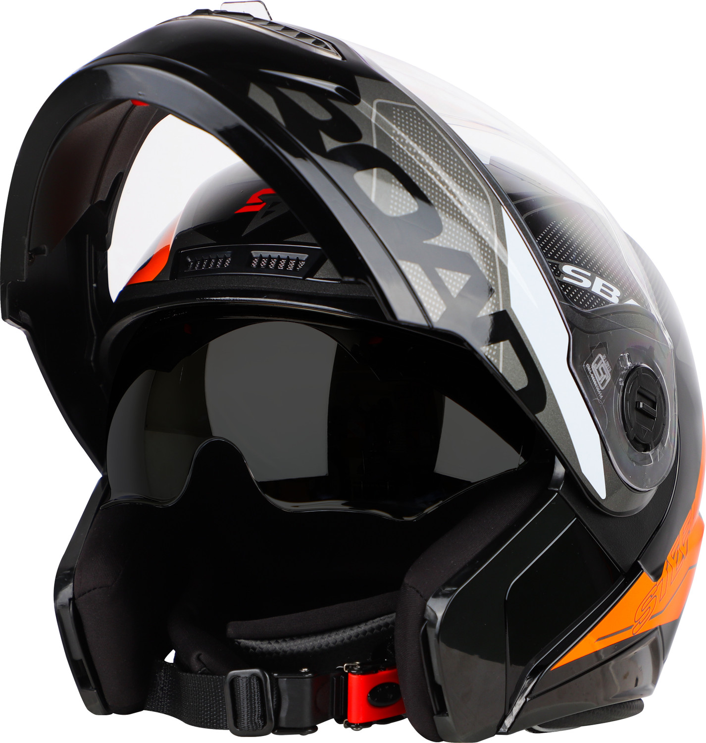 Image of Steelbird Air SBA-7 ISS ROAD MATT BLACK ORANGE XL SIZE 620 MM FLIP UP HELMET Motorbike Helmet