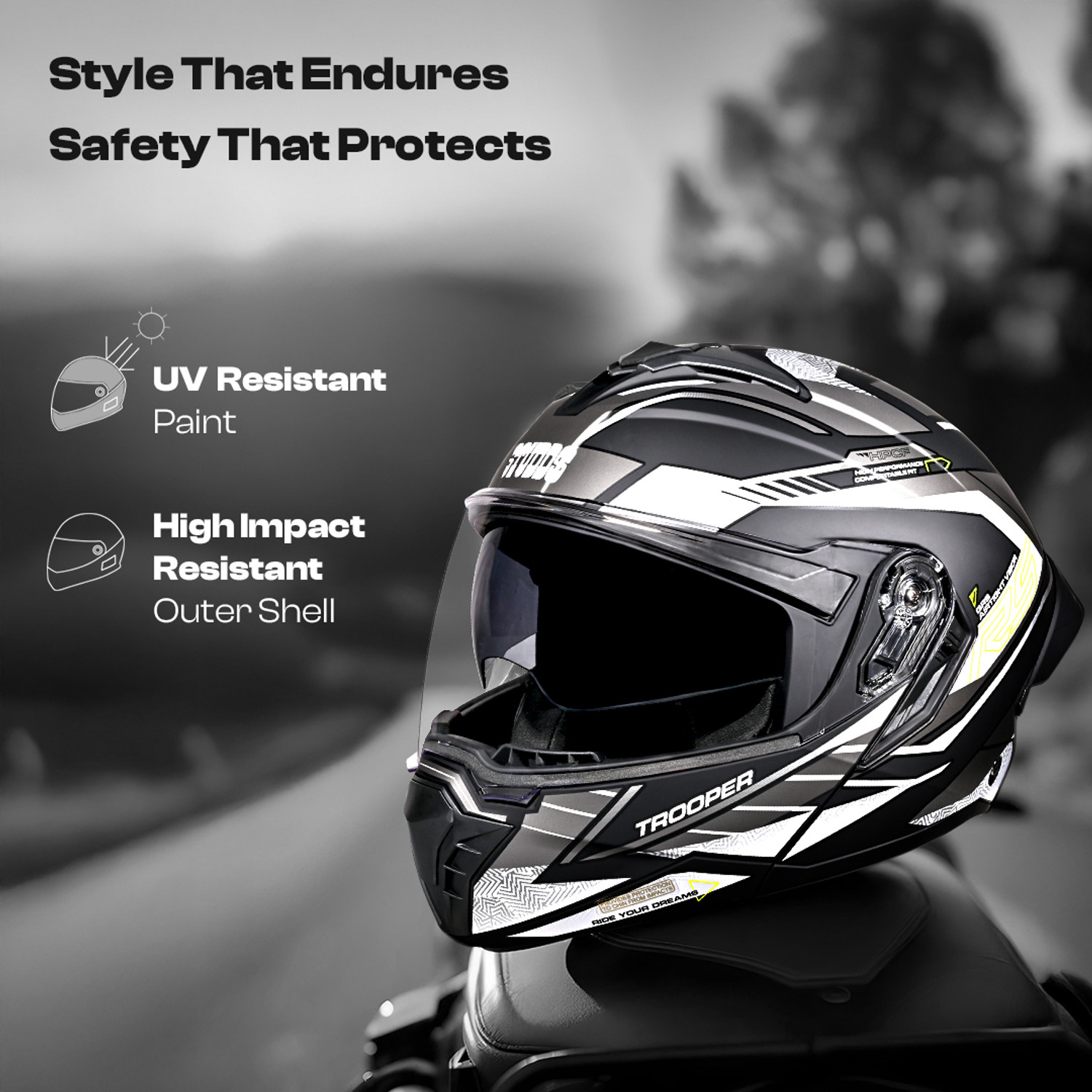 Image of STUDDS Trooper D4 Race ISI and DOT Certified Flip-Up Helmet with Spoiler Motorbike Helmet