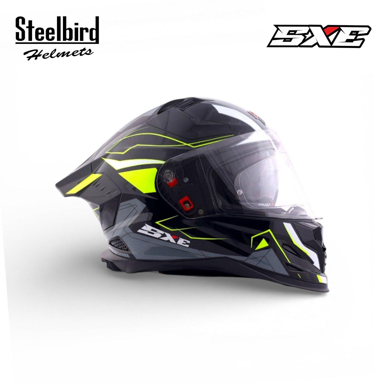 Image of Steelbird Air SBH-61 ISS SXE RACE-X Glossy Black Neon Full Face AFS EDITION With ANTIFOG Motorsports Helmet