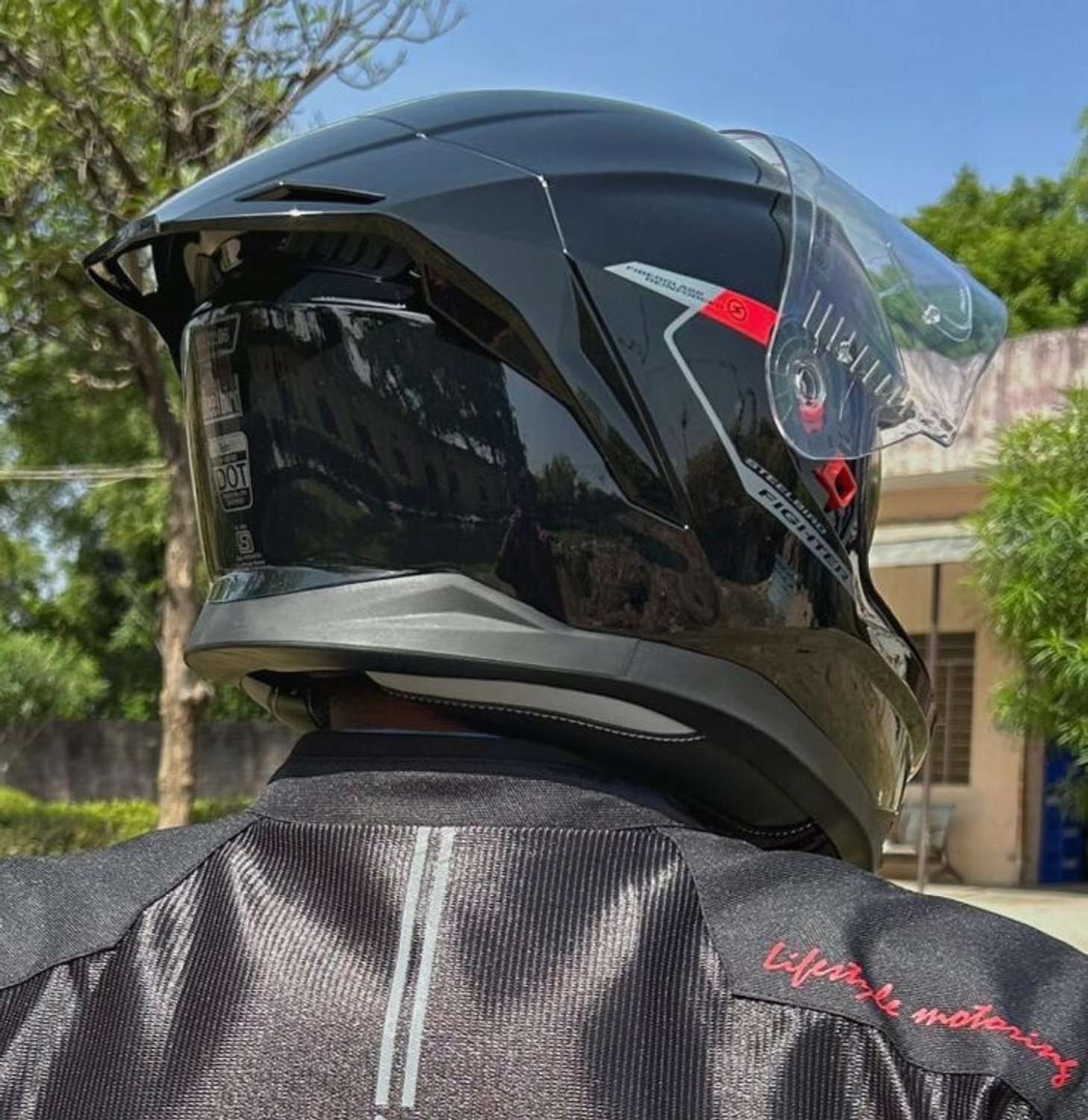 Image of Steelbird Air SB-120 ISS Fighter ECE 22.06 Certified Glossy Black Grey Full Face With ANTIFOG Motorsports Helmet