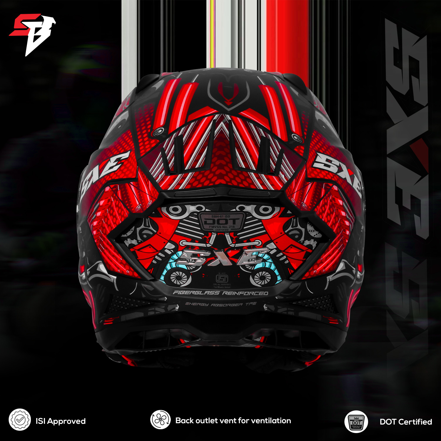 Image of Steelbird SBH 61 SXE X2 ISI and Dot Certified Full Face Graphic Helmet for Men Motorbike Helmet