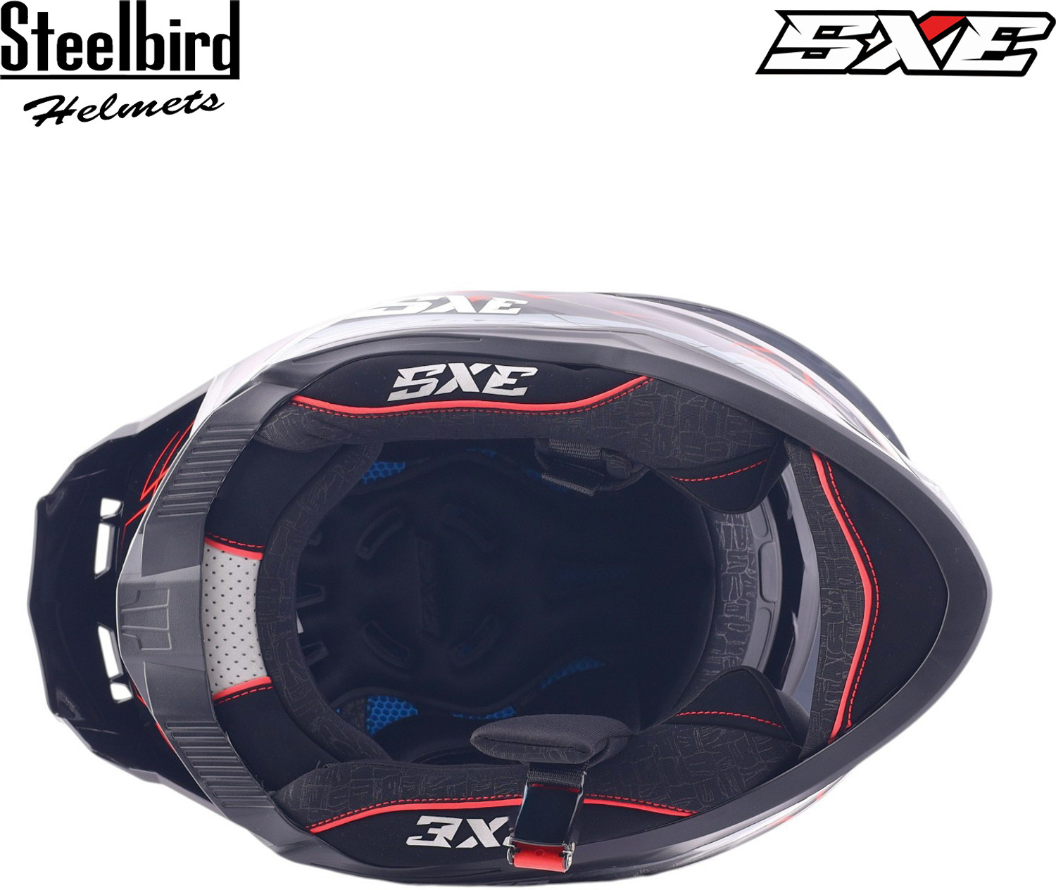 Image of Steelbird Air SBH-61 ISS SXE RACE-X TPE EDITION Glossy Black Red Full Face Motorsports Helmet