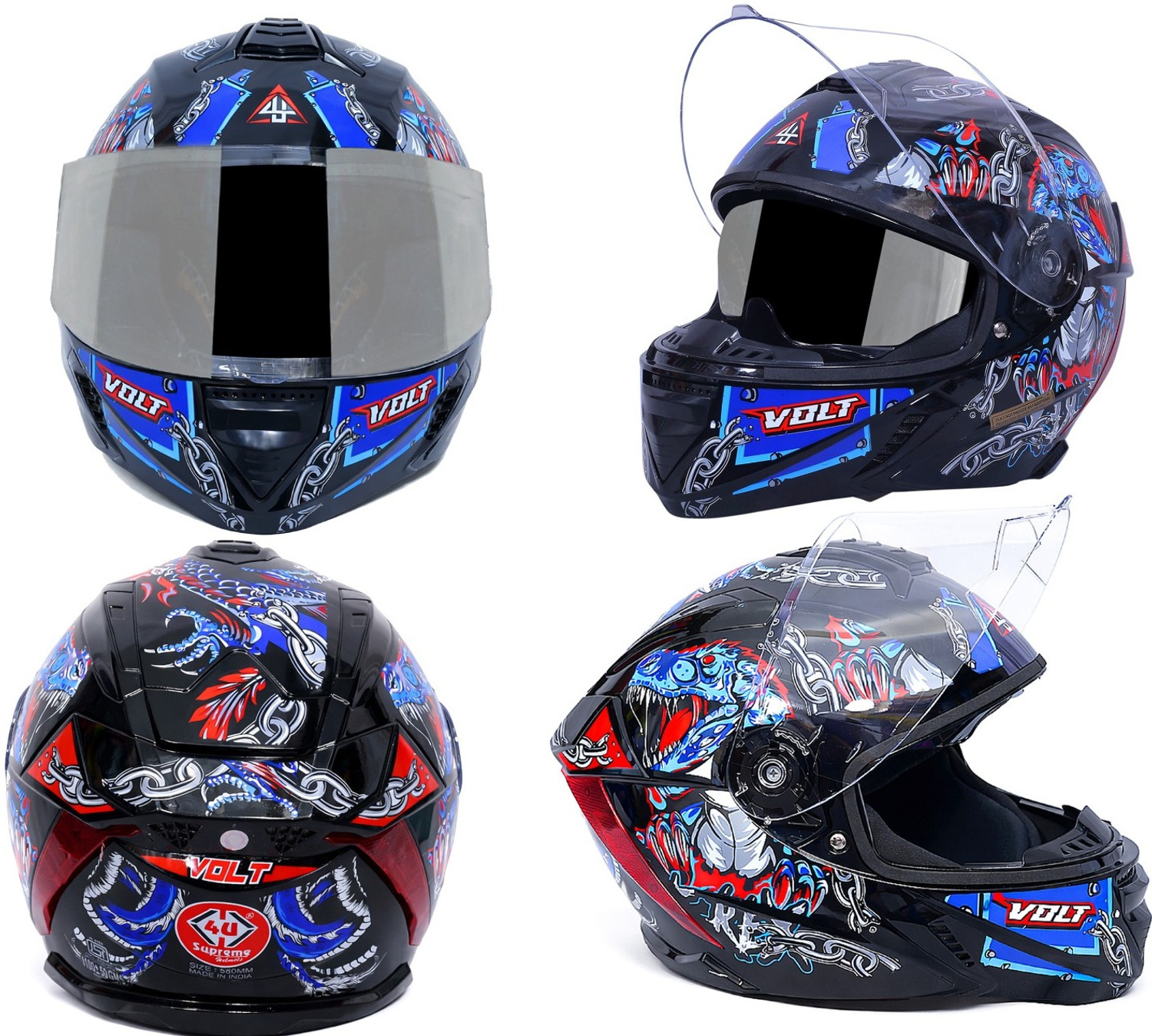 Image of 4u superem VOLT DUAL VISOR NATURAL RED GAPHICS Motorbike Helmet