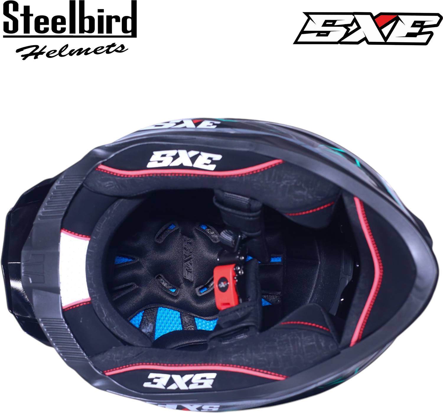 Steelbird Air SBH-61 ISS SXE RACE-X Glossy Black Cyan Green Full Face - Image 4