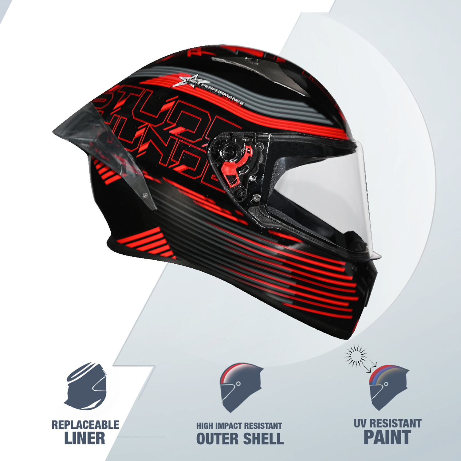 Image of STUDDS Thunder D11 ISI Certified Full Face Graphic with Clear Visor Motorbike Helmet