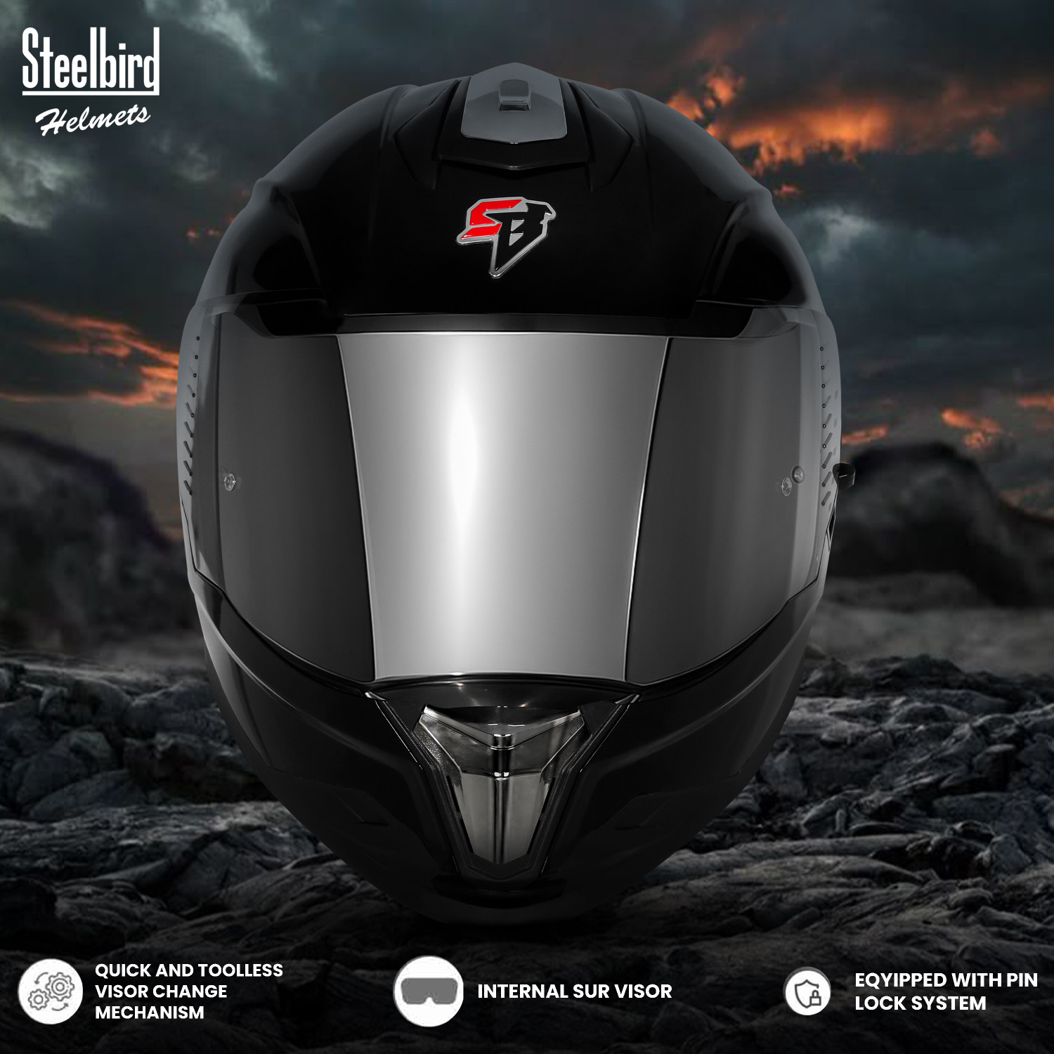 Image of Steelbird SBH-57 Fighter F9 ISI /DOT Certified Full Face Helmet for Men and Women Motorbike Helmet