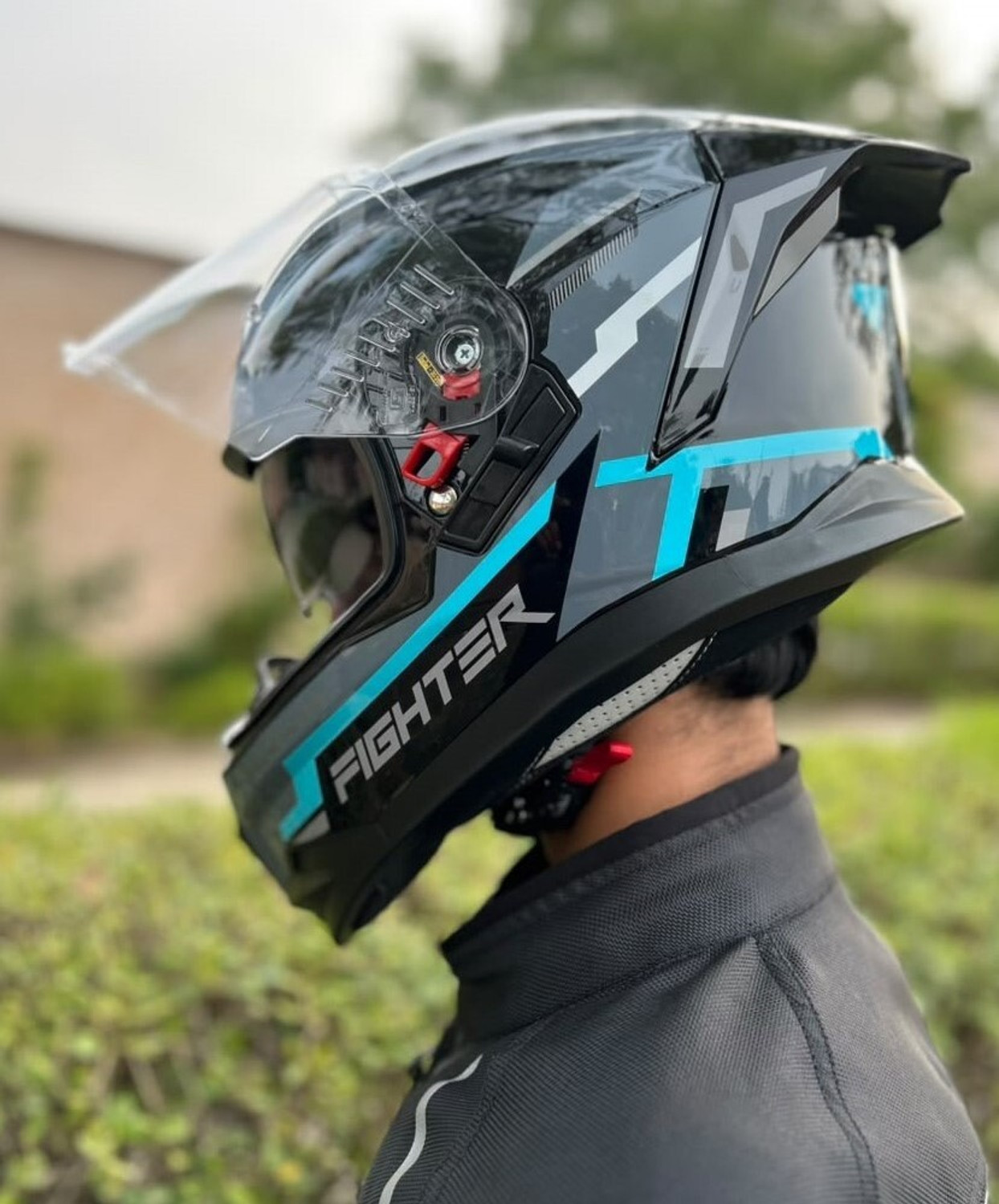 Image of Steelbird Air SBH-57 ISS Fighter Stealth X ISI /DOT Full Face Black Jazz Blue Medium 580MM Motorbike Helmet