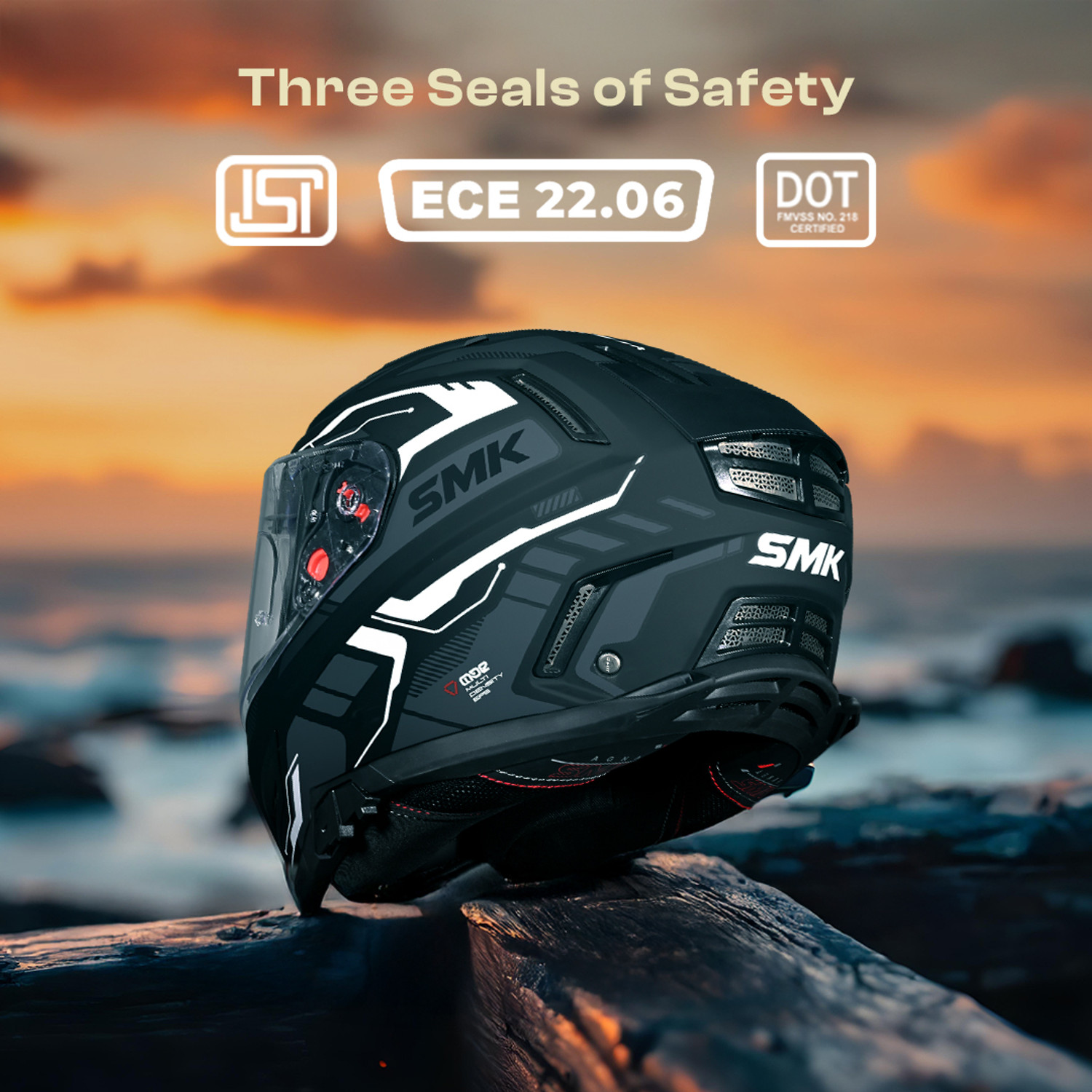 Image of SMK AGNAR TEKTRON ISI, DOT & ECE 06 Certified Helmet with Dual Visor Motorbike Helmet