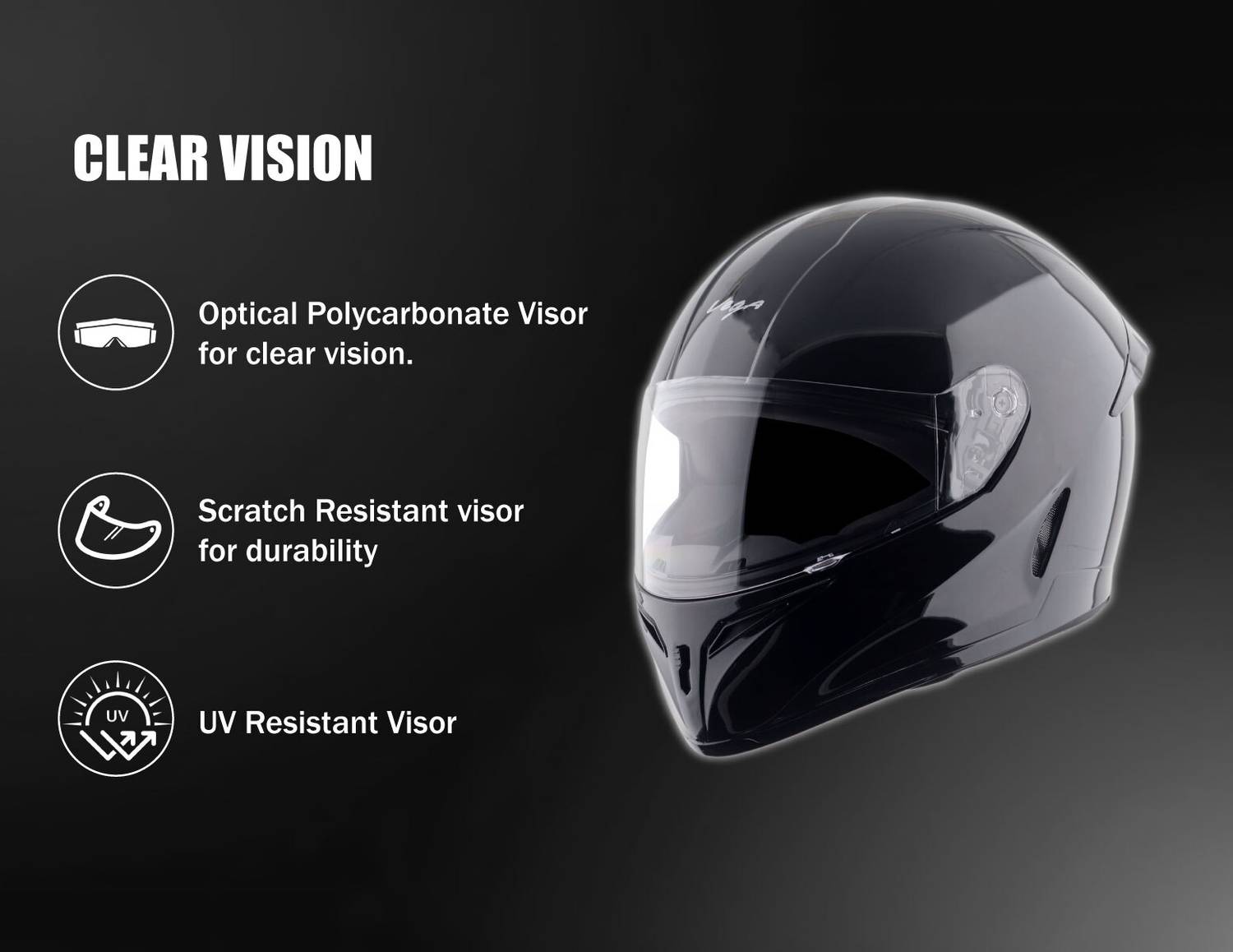VEGA Voyager Solid Motorbike Helmet Black - Image 4