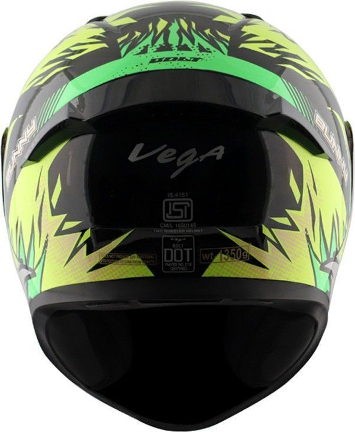 Image of VEGA Bunny Black Neon Yellow Medium Motorbike Helmet